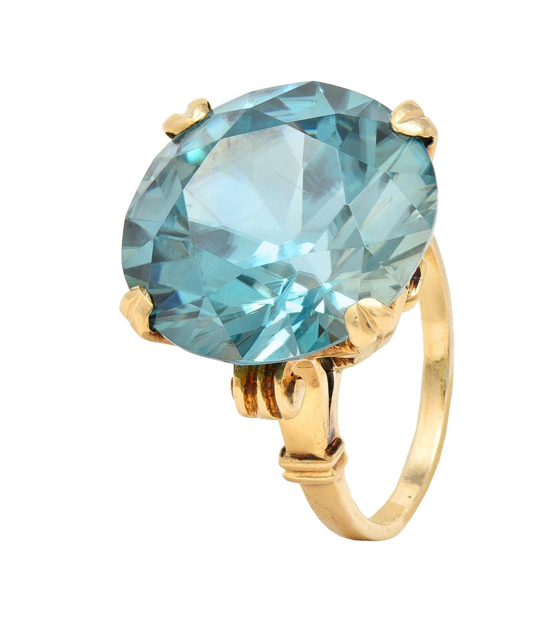 Retro 24.05 CTW Blue Zircon 14 Karat Rose Gold Vintage Cocktail Ring