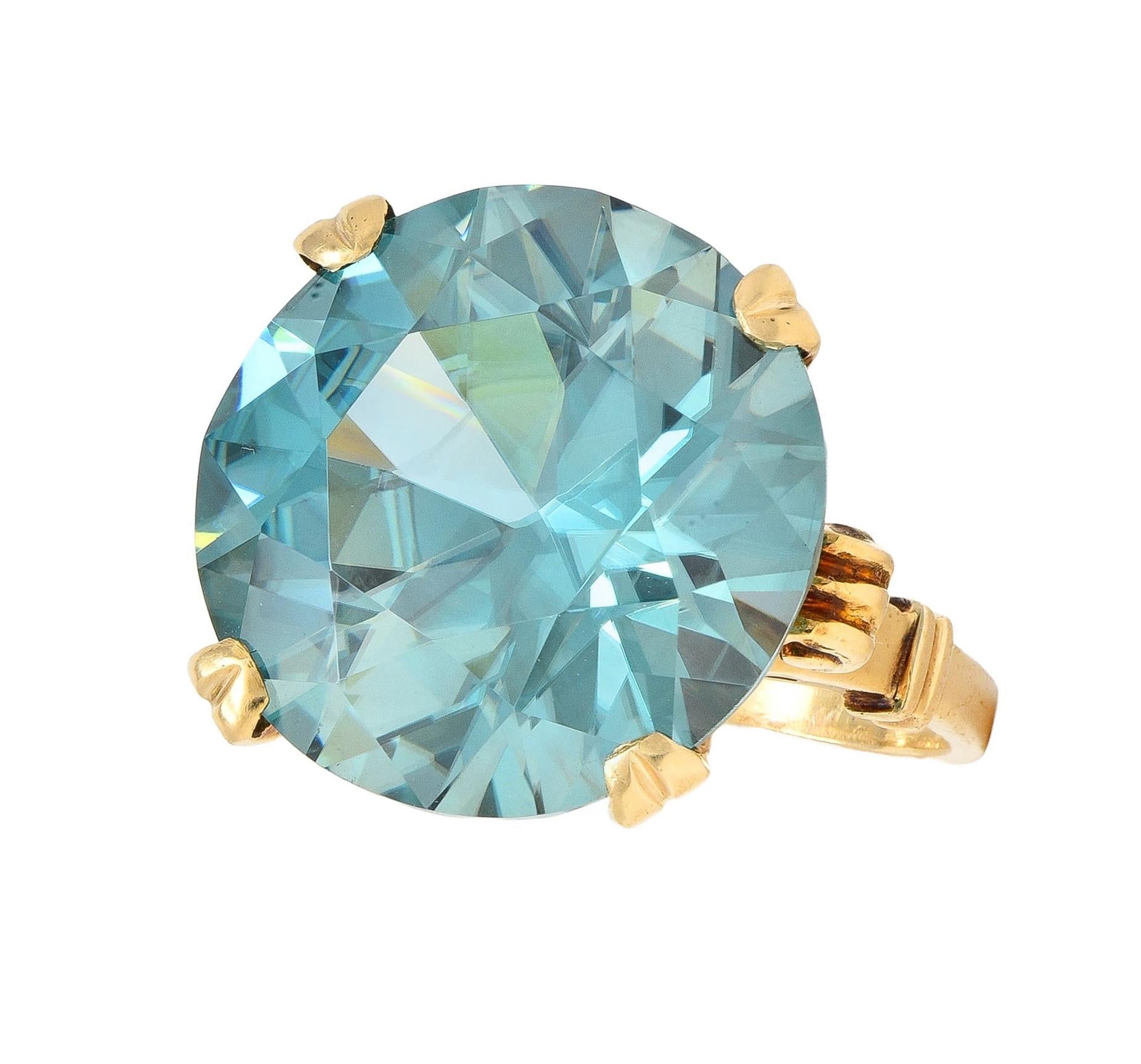 Retro 24.05 CTW Blue Zircon 14 Karat Rose Gold Vintage Cocktail Ring