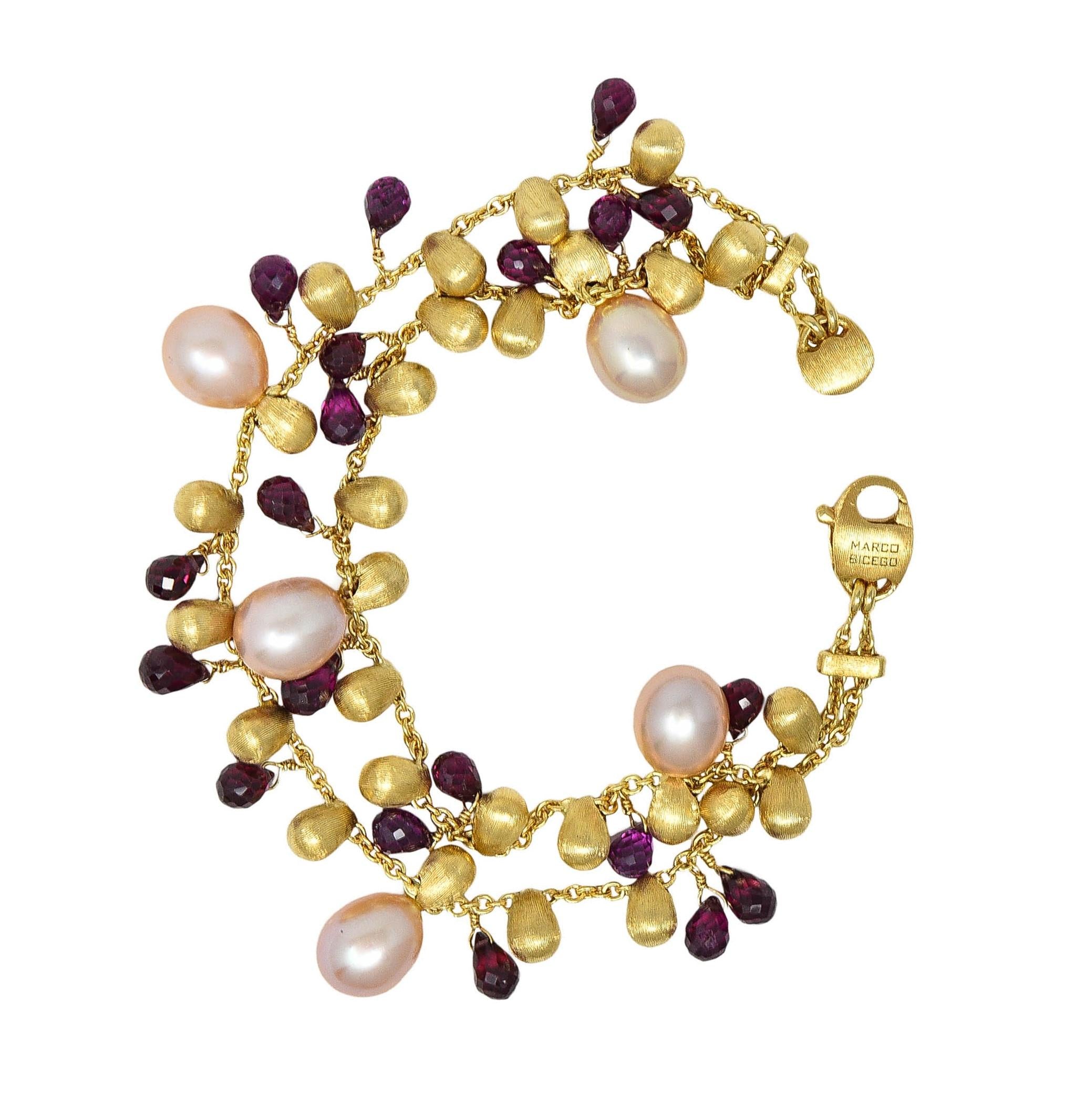 Marco Bicego Freshwater Pearl Garnet 18 Karat Yellow Gold Paradise Bracelet