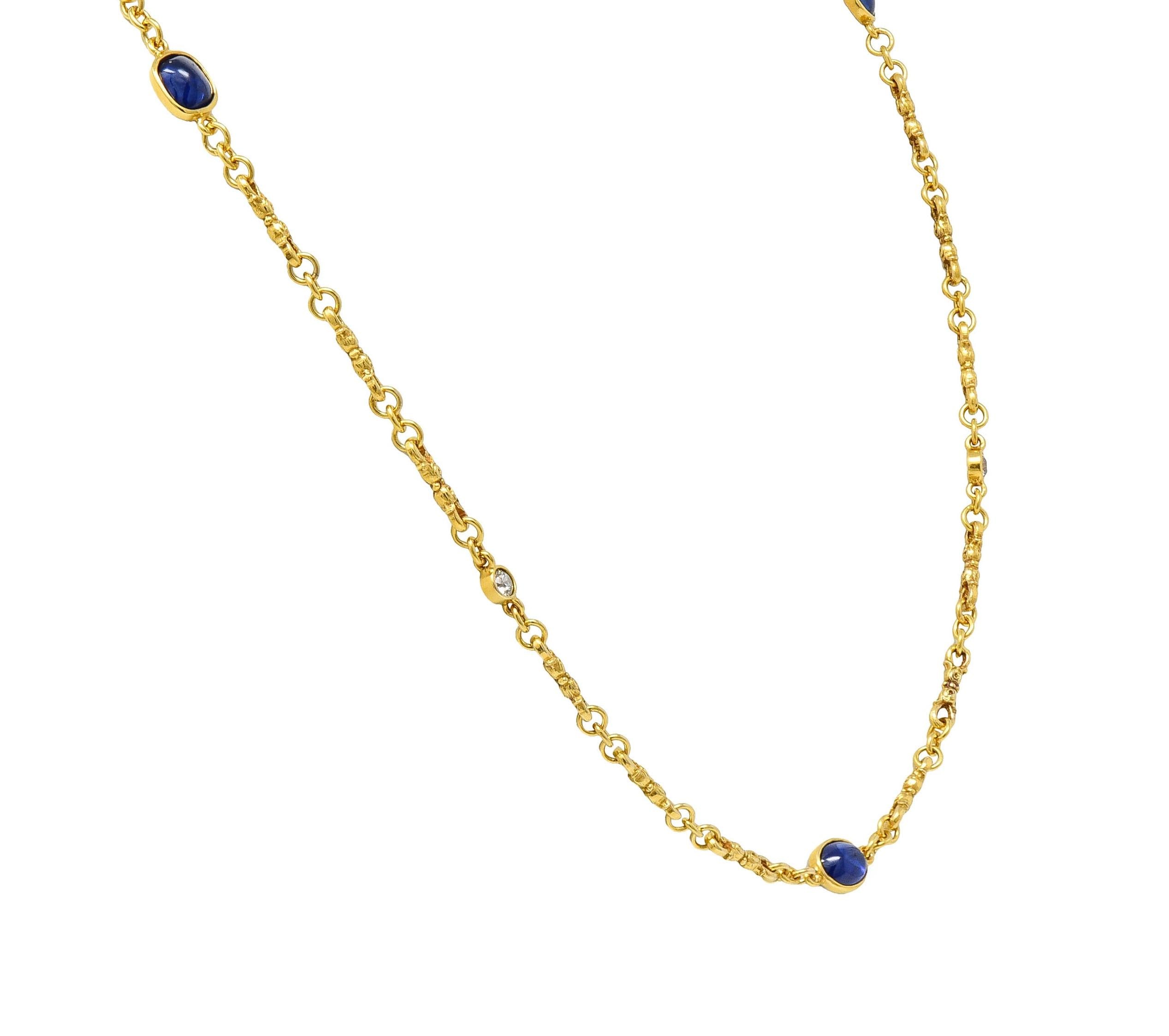 Victorian 3.94 CTW Sapphire Diamond 18 Karat Yellow Gold Link Antique Necklace