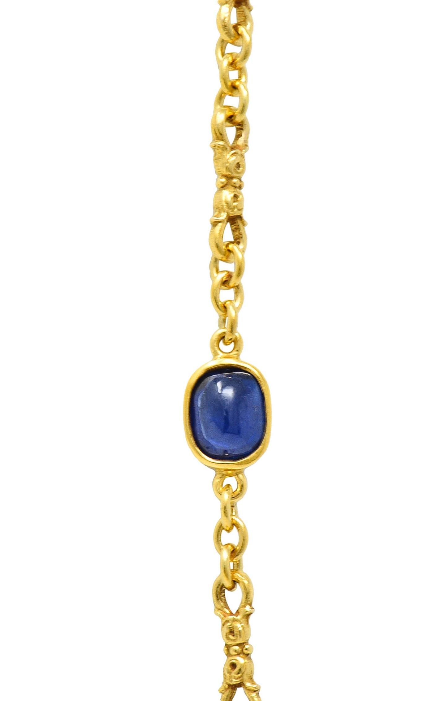 Victorian 3.94 CTW Sapphire Diamond 18 Karat Yellow Gold Link Antique Necklace