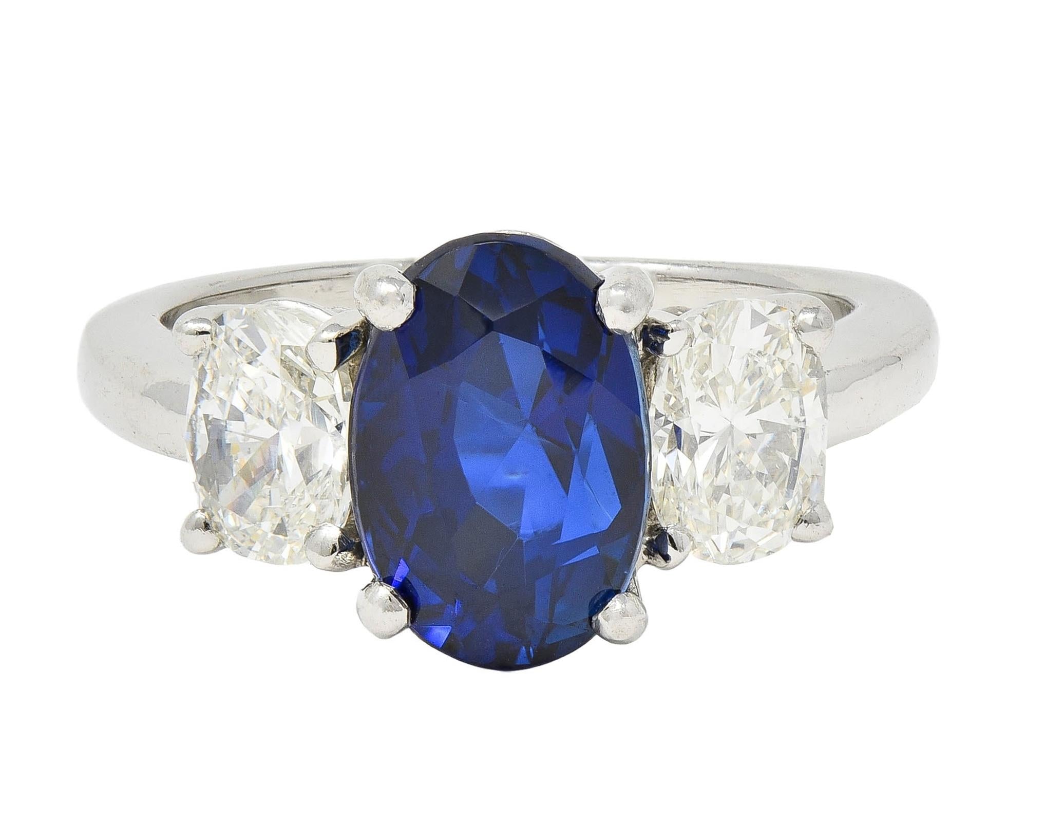 Contemporary 5.00 CTW No Heat Ceylon Sapphire Diamond Platinum 3 Stone Ring GIA