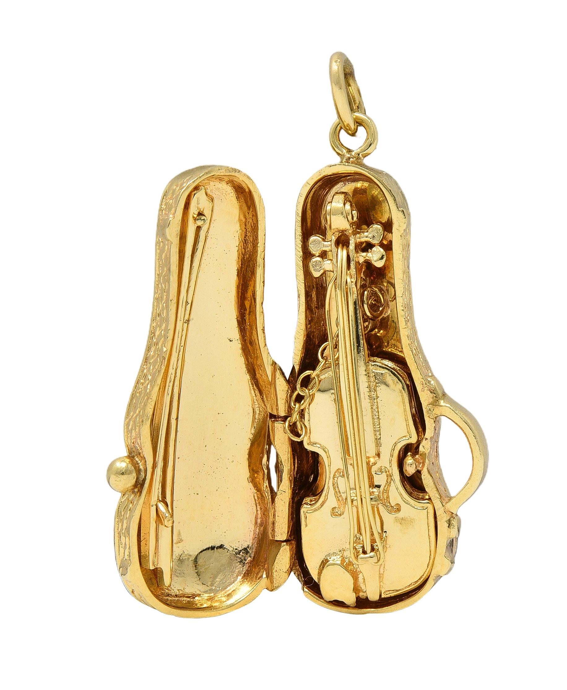 1960's 14 Karat Yellow Gold Vintage Violin In Case Pendant Charm