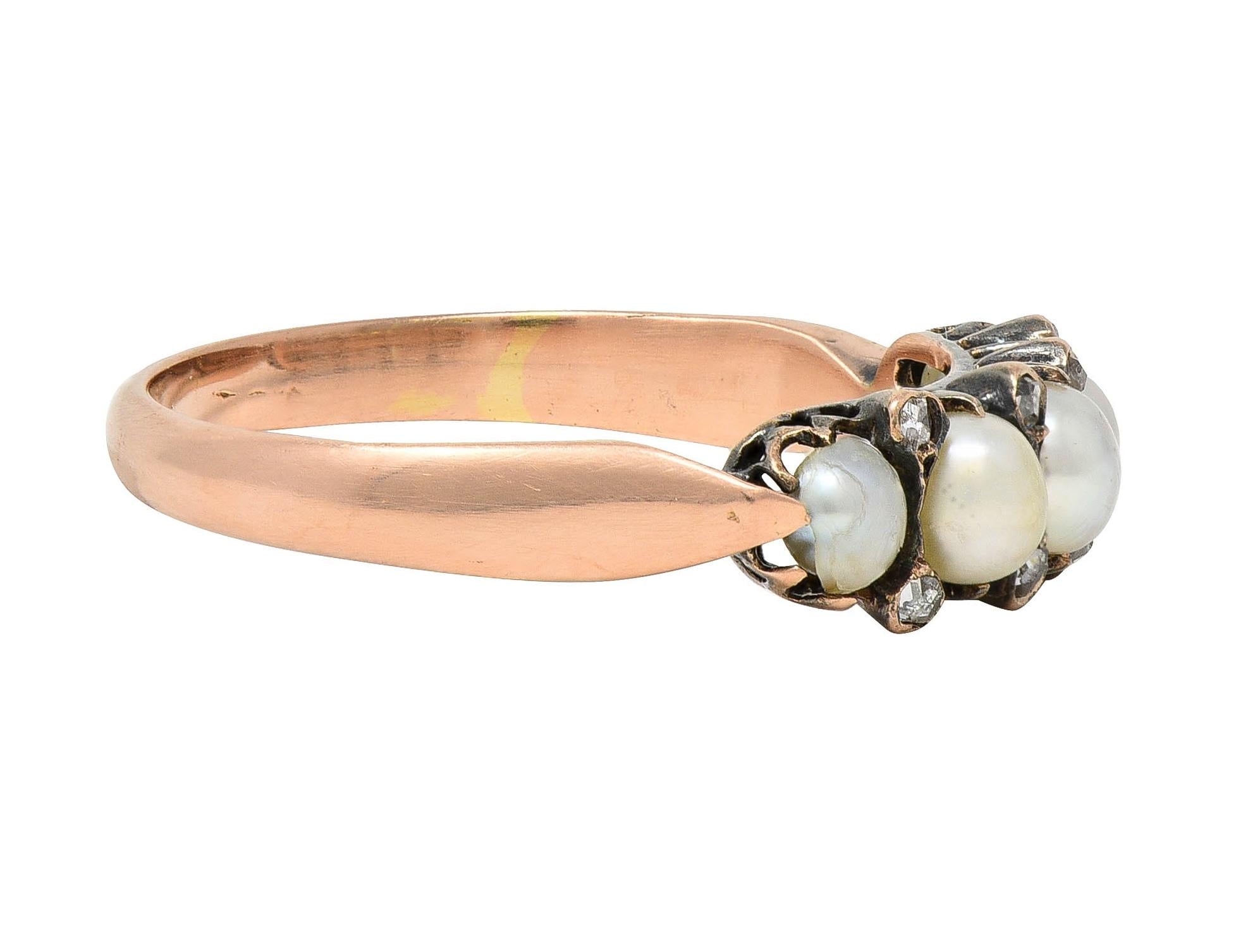 Victorian Pearl Diamond 14 Karat Rose Gold Antique Band Ring