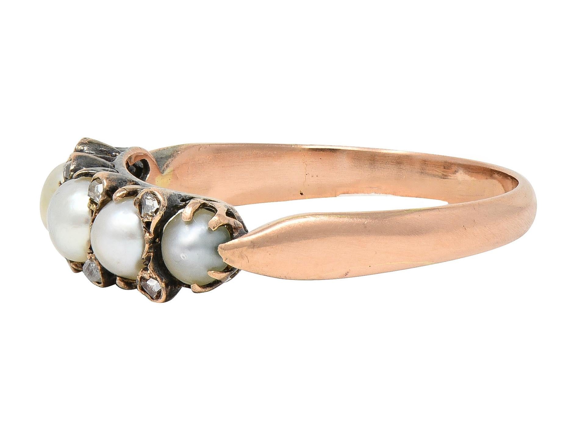 Victorian Pearl Diamond 14 Karat Rose Gold Antique Band Ring