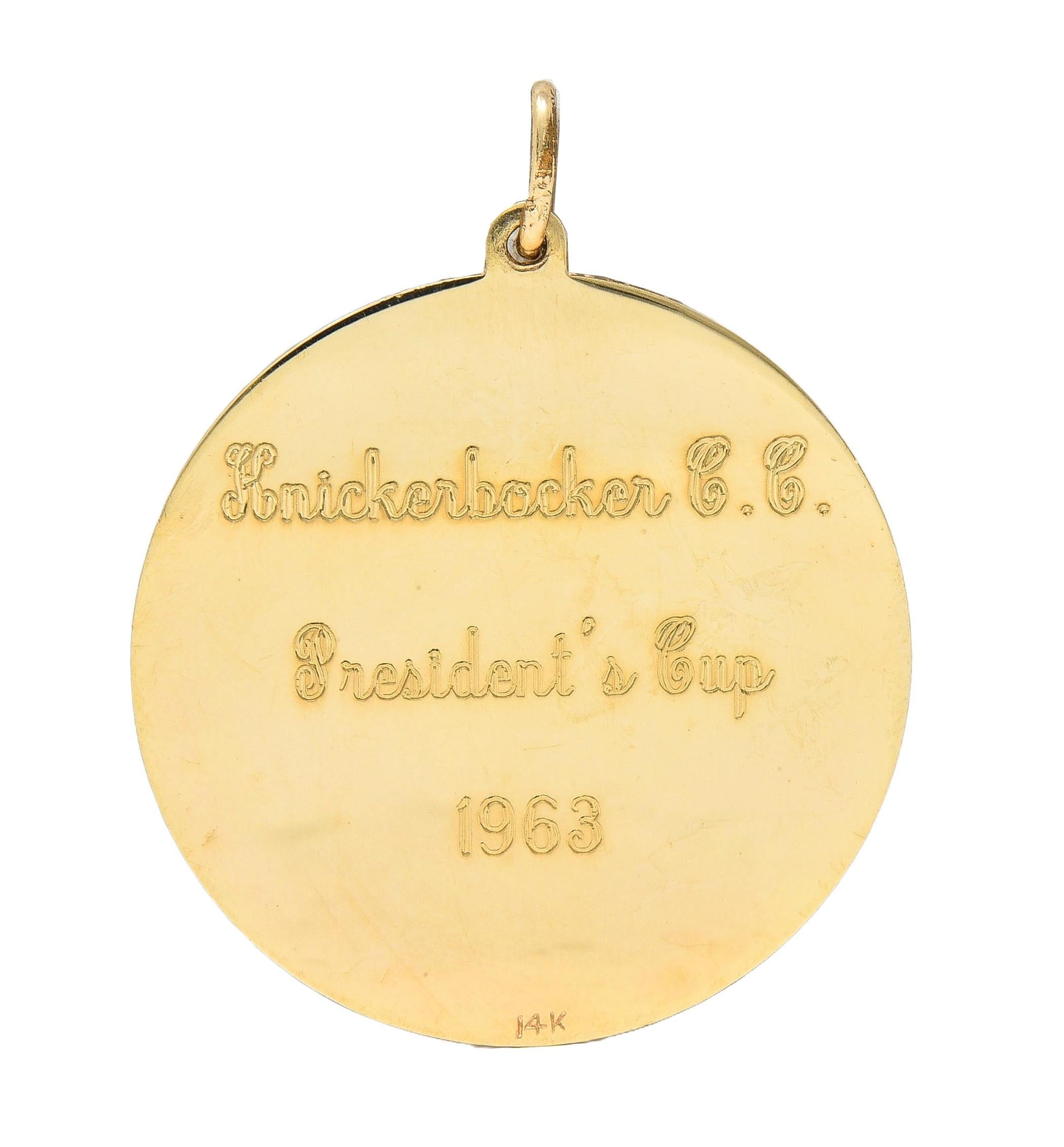 14 Karat Yellow Gold Vintage 1963 Golfing Presidents Cup Pendant Charm