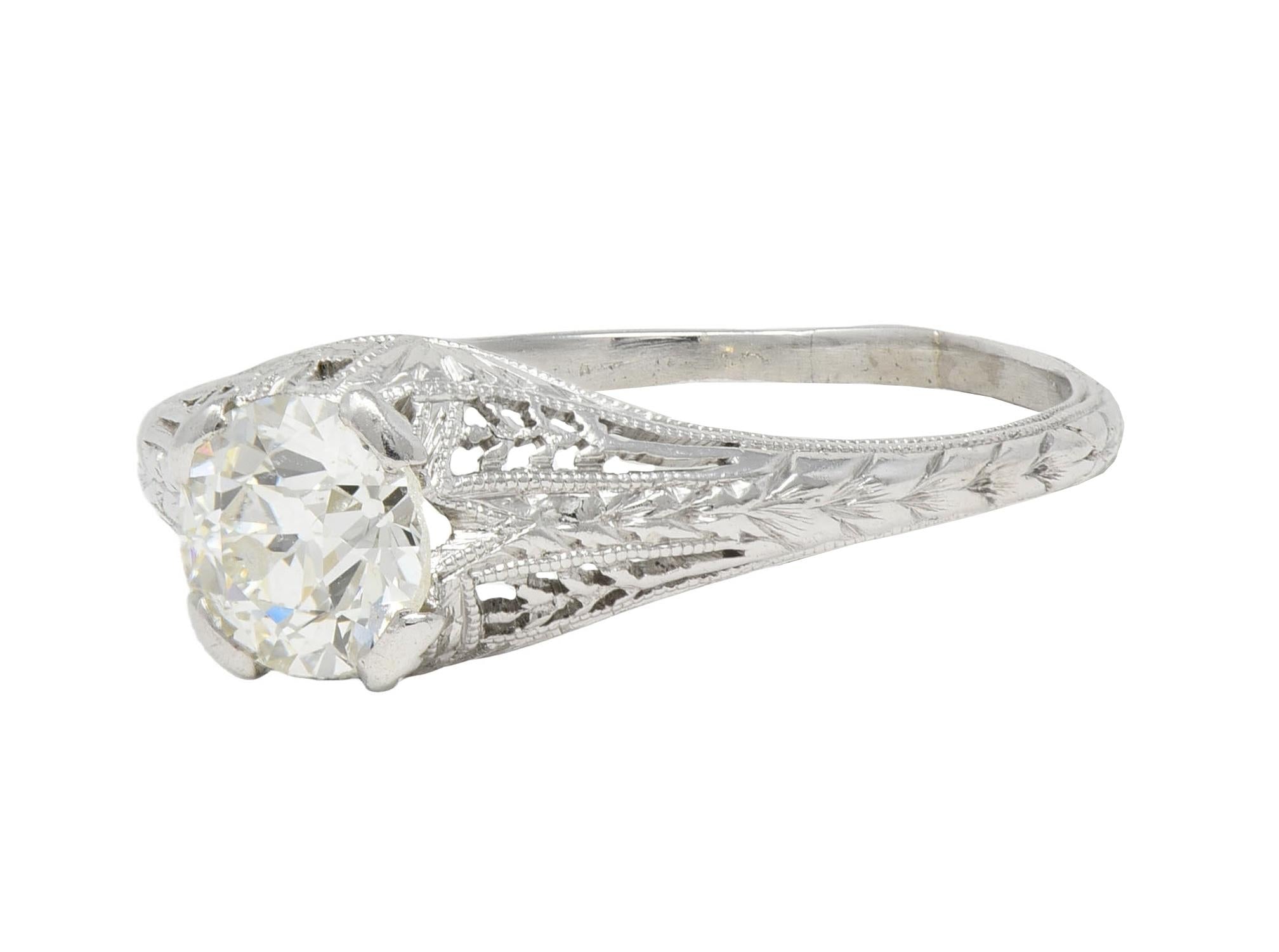 Baskin Bros. Art Deco 0.70 CTW Diamond Platinum Vintage Wheat Engagement Ring