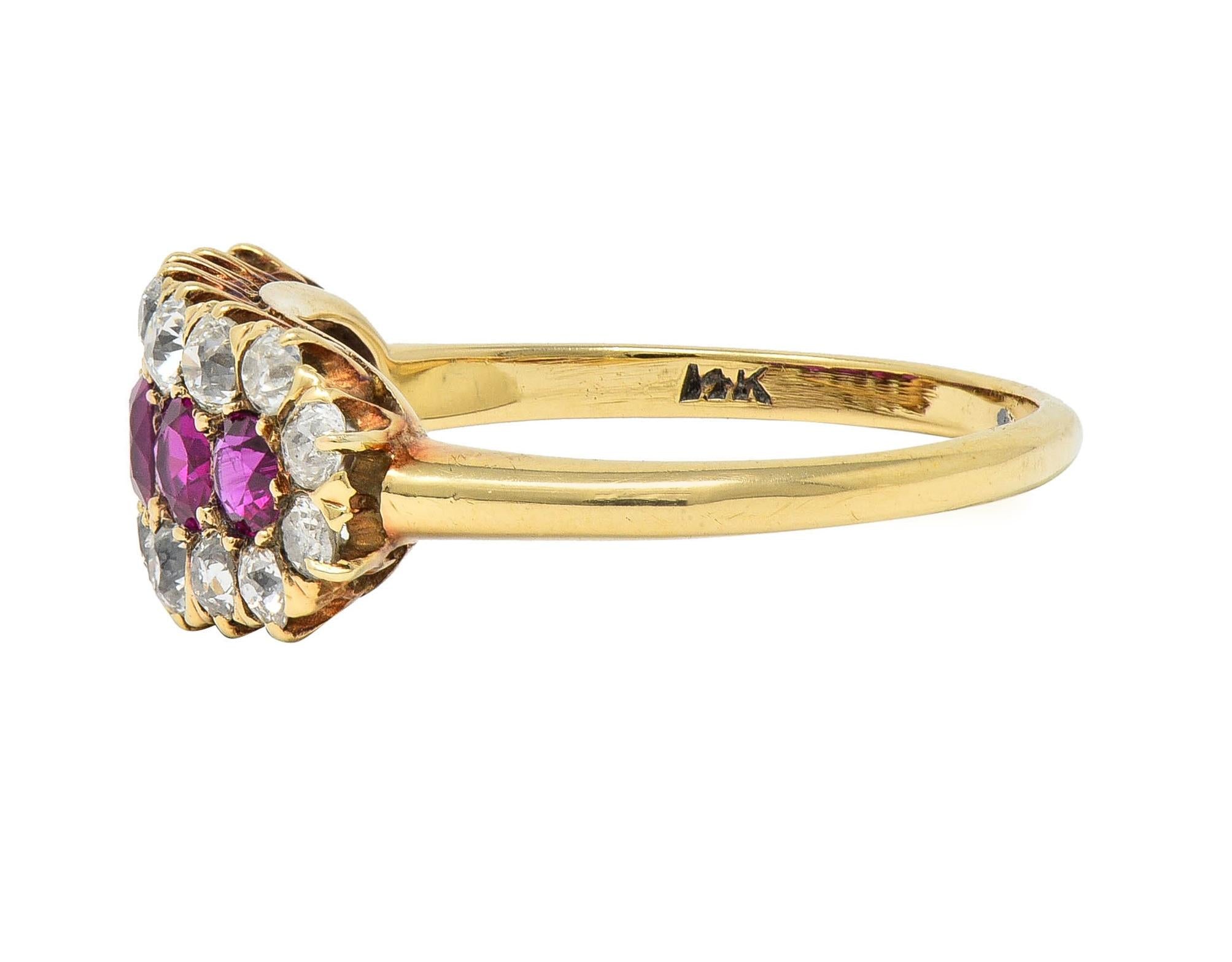 Victorian 2.59 CTW Ruby Diamond 14K Yellow Gold Antique Clustered Band Ring