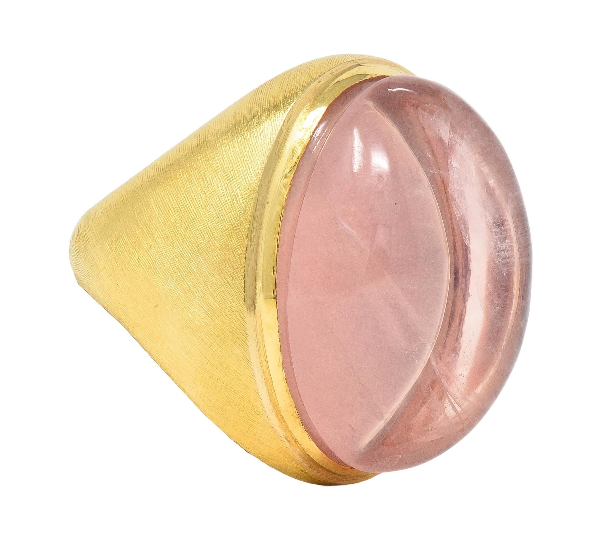 Burle Marx 1960's Carved Rose Quartz 18 Karat Gold Vintage Signet Ring