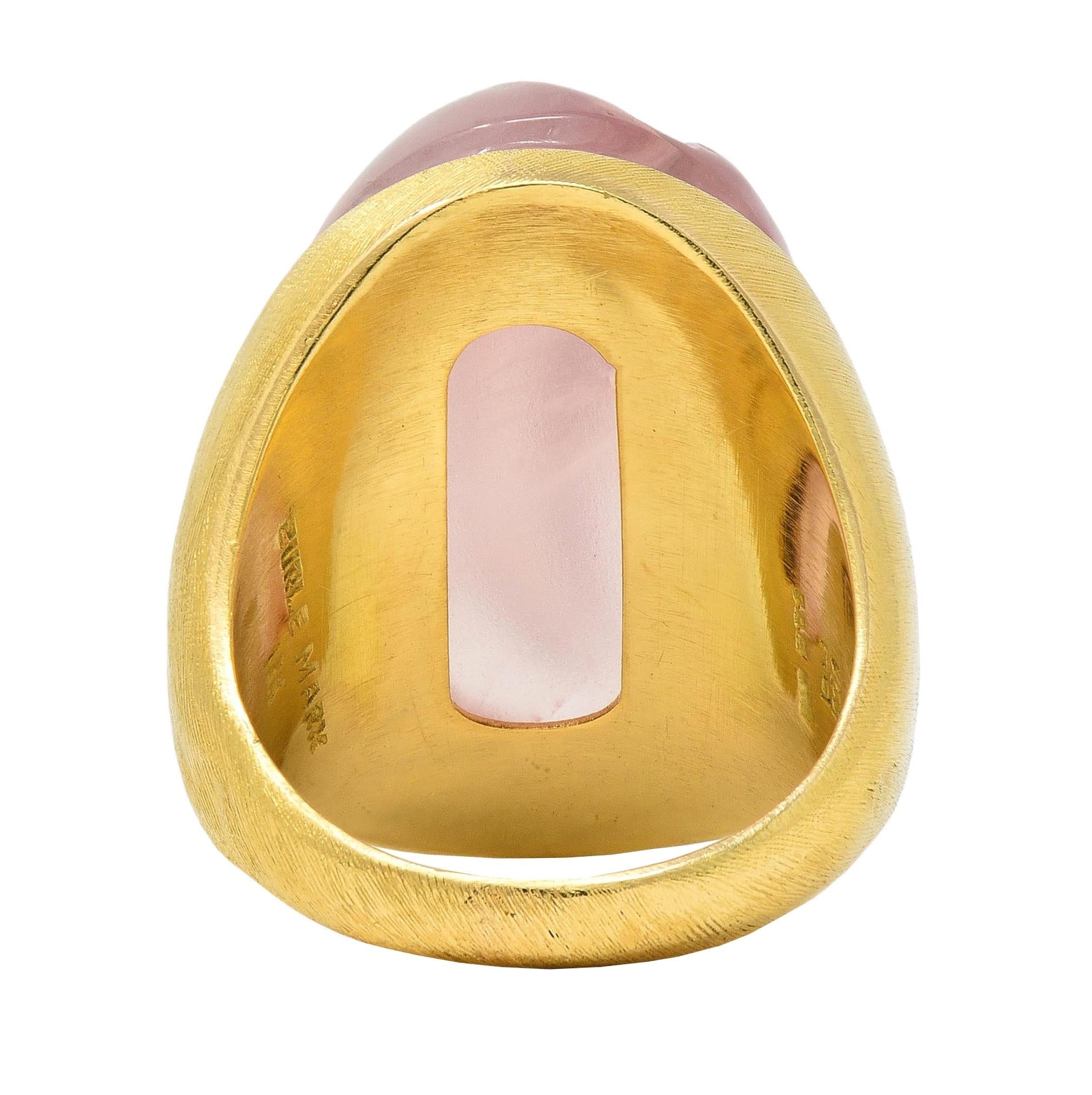 Burle Marx 1960's Carved Rose Quartz 18 Karat Gold Vintage Signet Ring