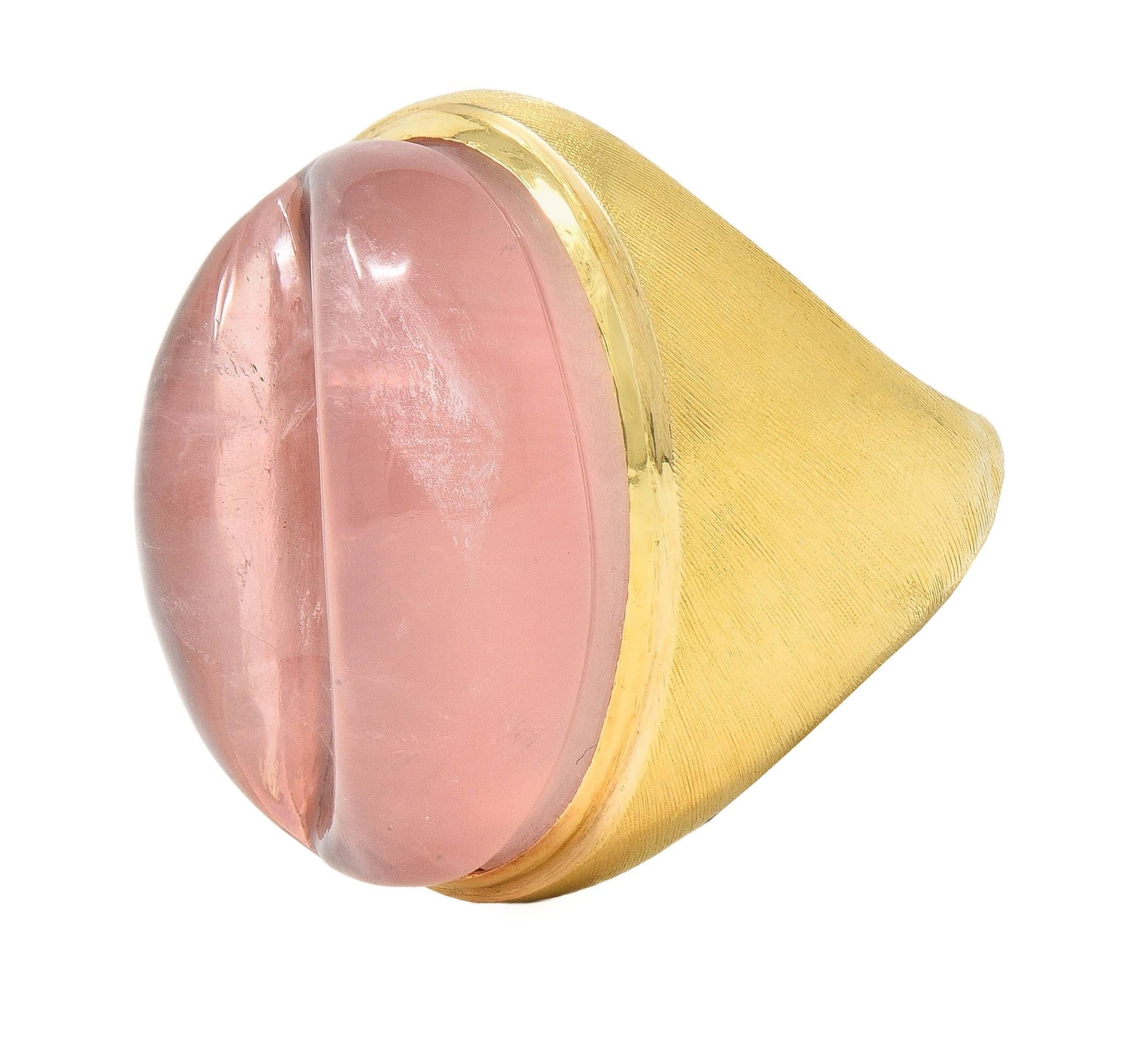 Burle Marx 1960's Carved Rose Quartz 18 Karat Gold Vintage Signet Ring