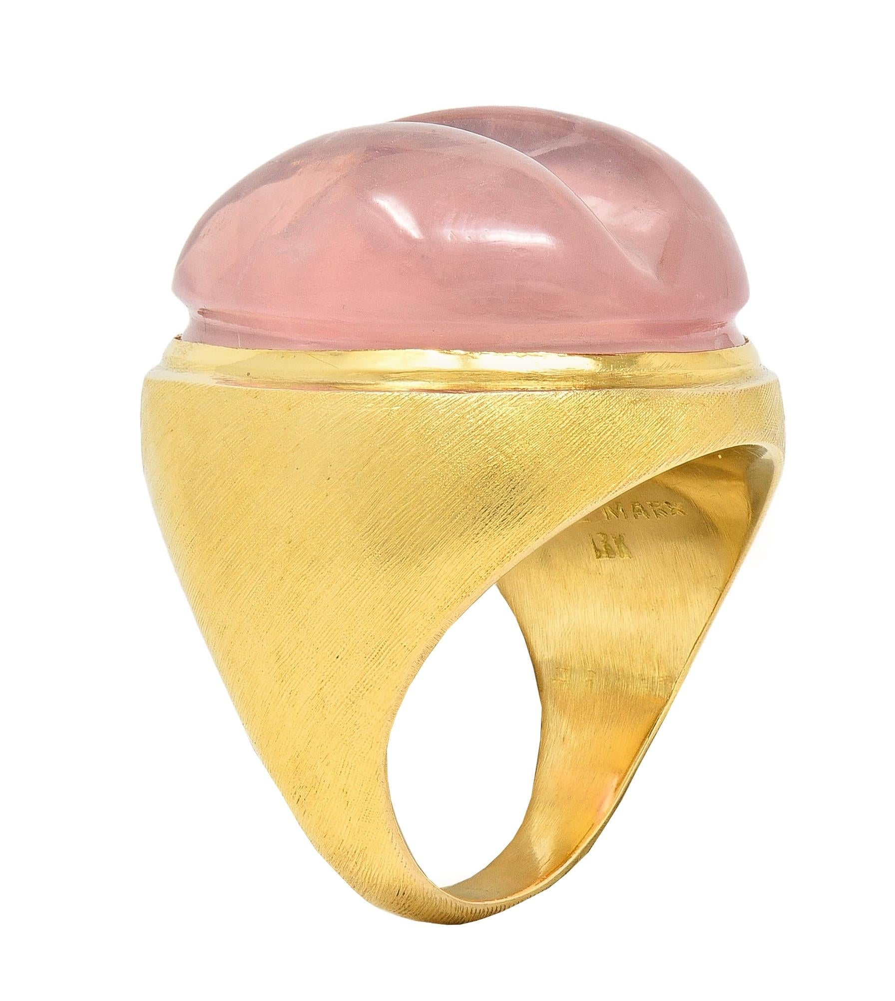 Burle Marx 1960's Carved Rose Quartz 18 Karat Gold Vintage Signet Ring