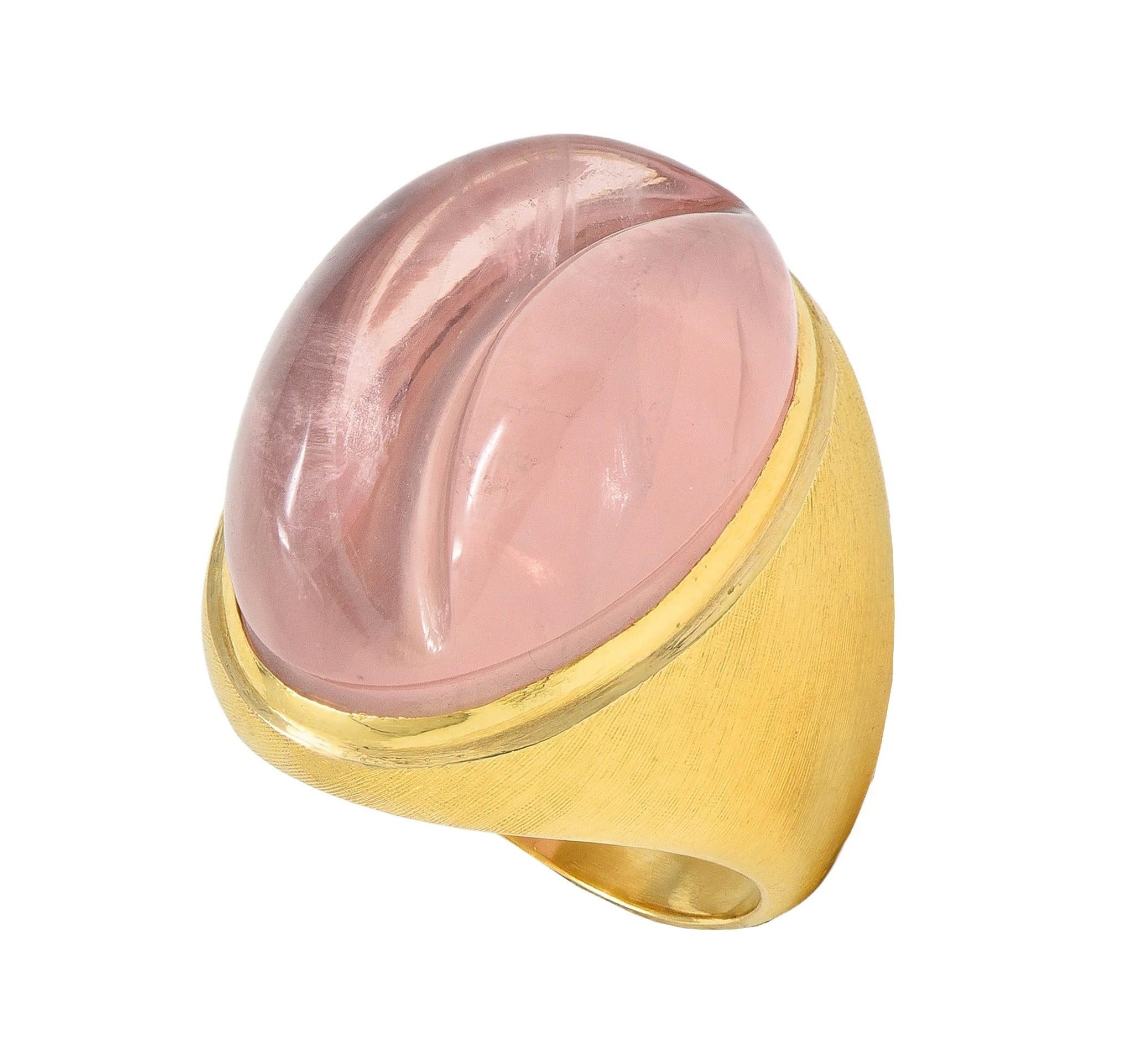 Burle Marx 1960's Carved Rose Quartz 18 Karat Gold Vintage Signet Ring