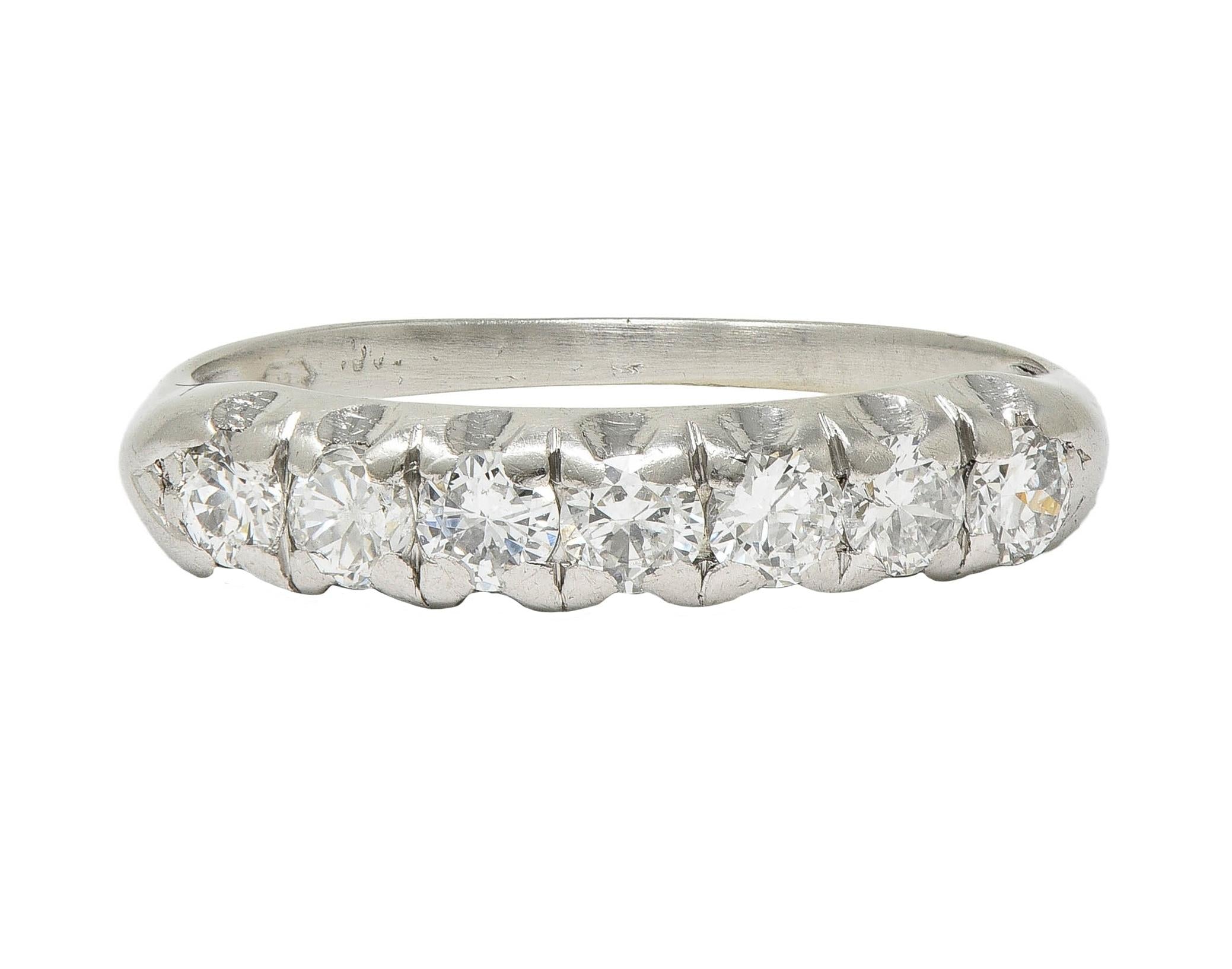 Mid-Century 0.70 CTW Diamond Platinum Vintage Seven Stone Wedding Band Ring