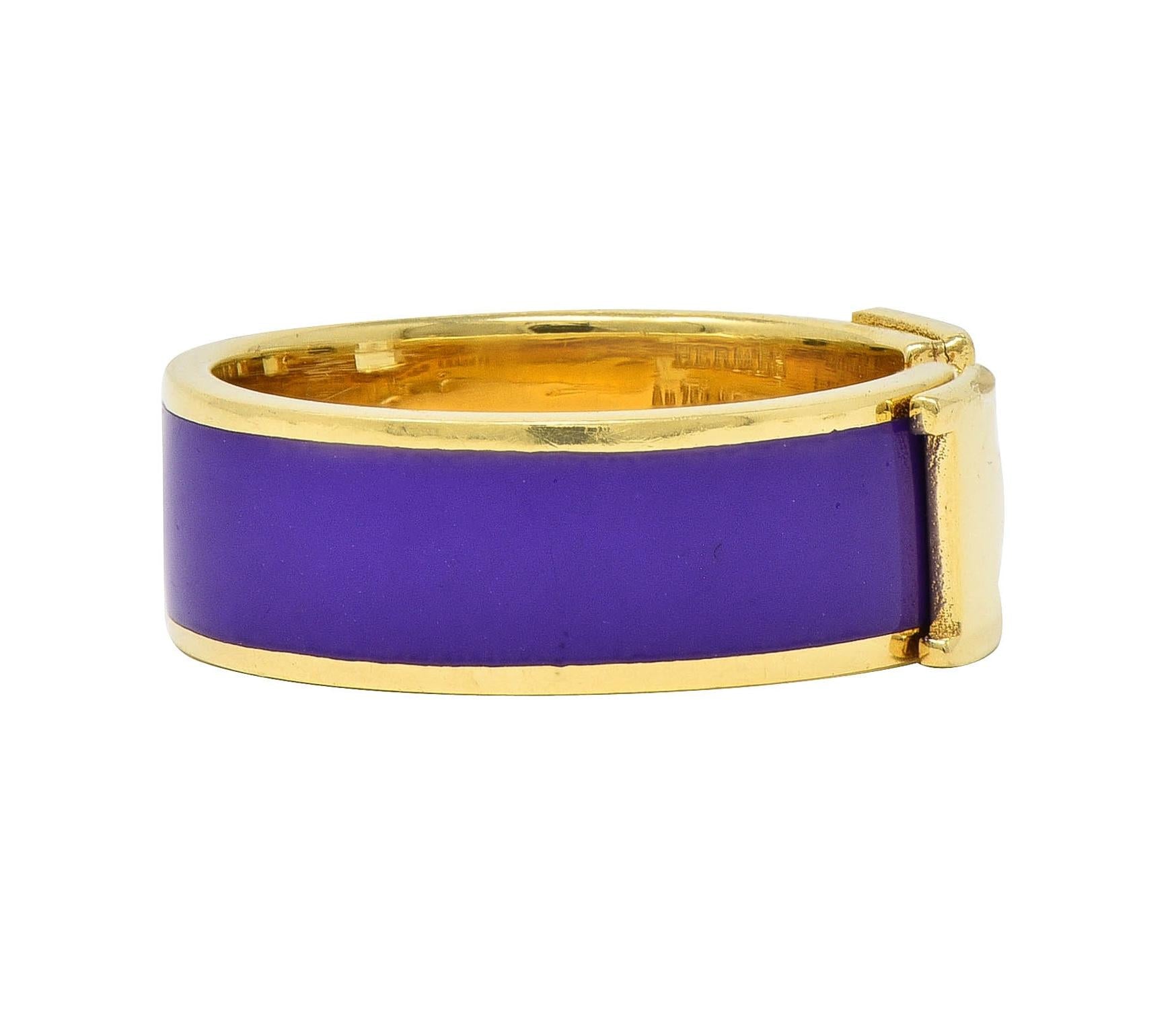 Hermés Purple Enamel 18 Karat Yellow Gold Clic Clac H Band Ring