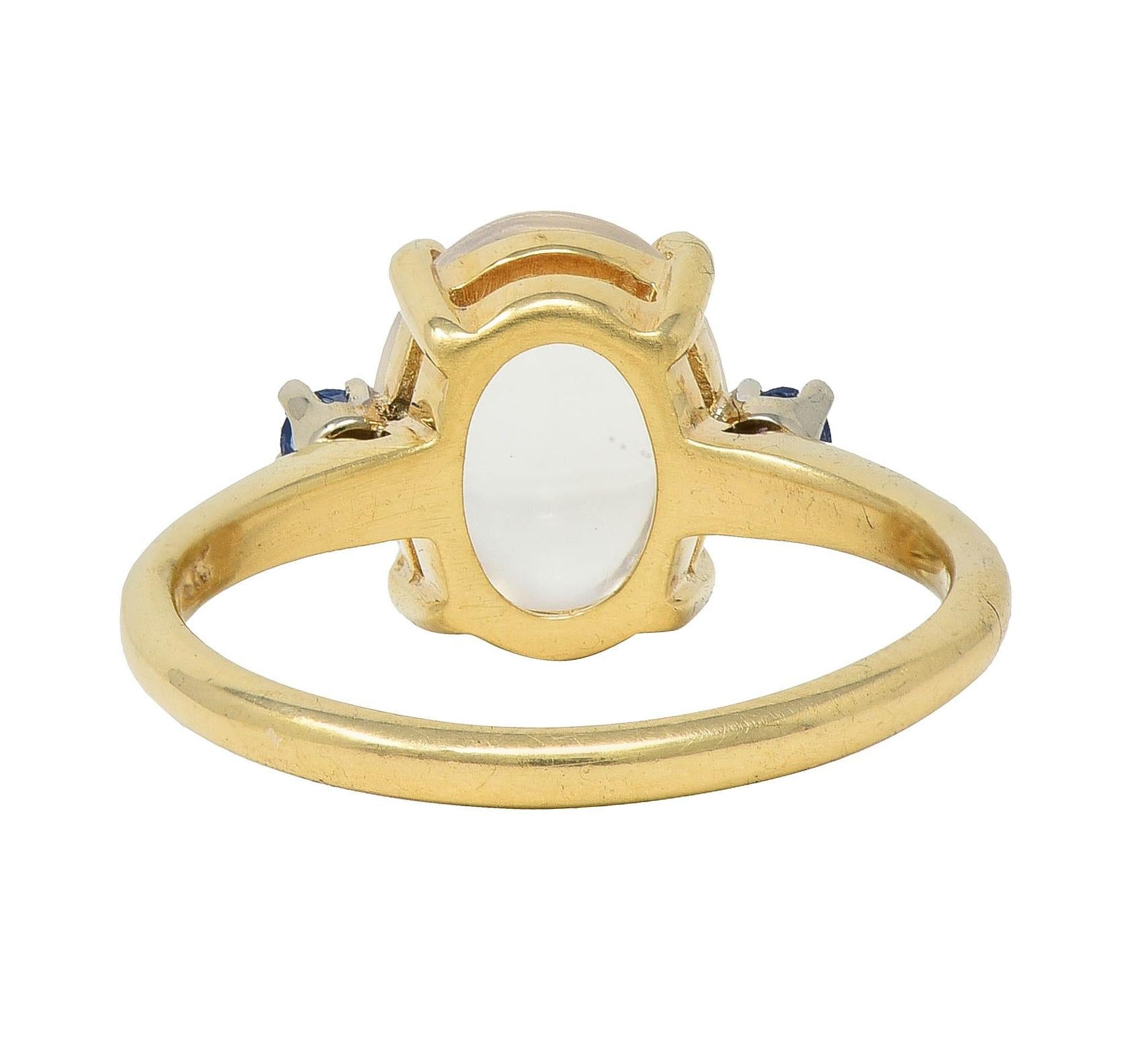 Retro Moonstone Sapphire 14 Karat Two-Tone Gold Vintage Three Stone Ring