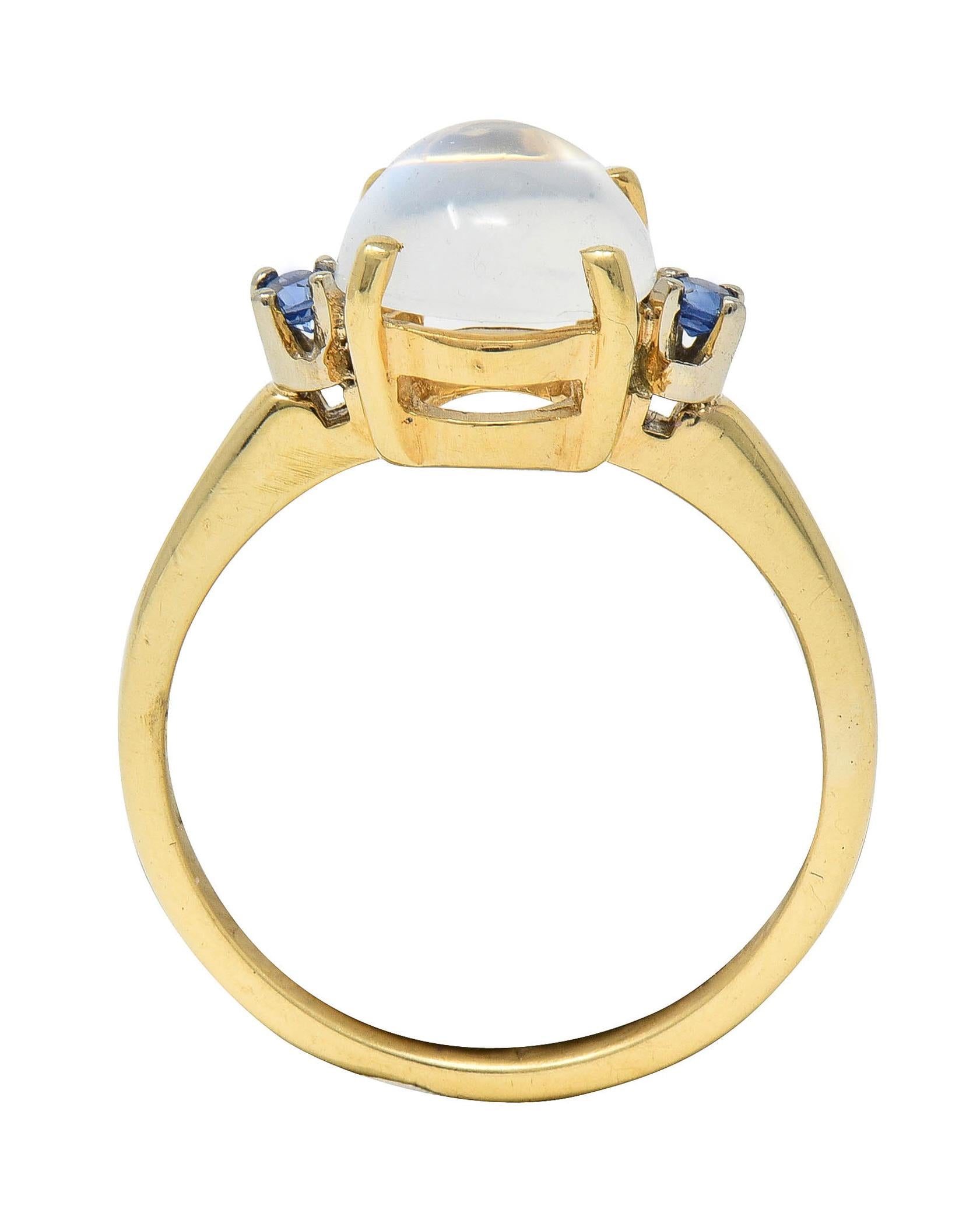 Retro Moonstone Sapphire 14 Karat Two-Tone Gold Vintage Three Stone Ring