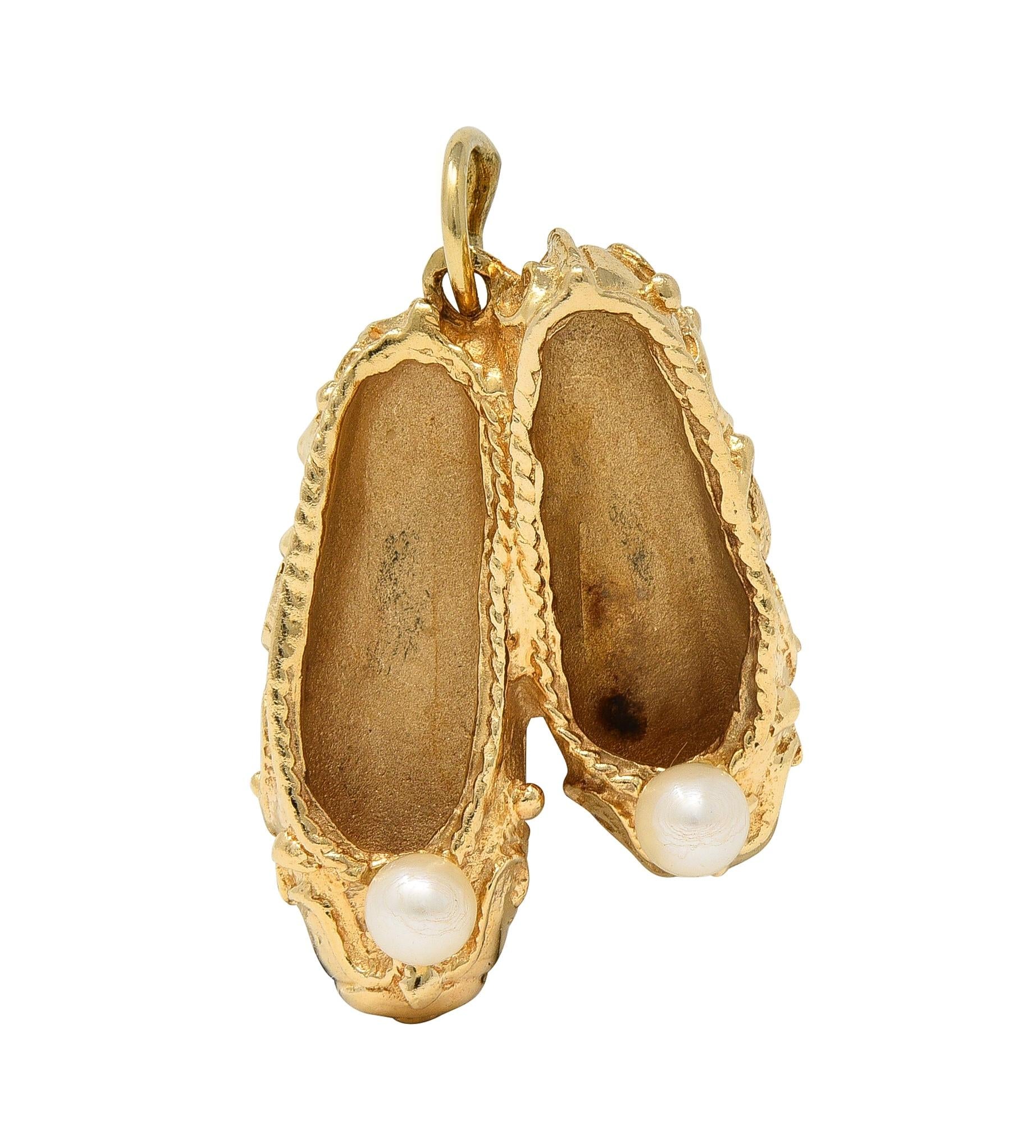 1960's Multi-Gem 14 Karat Yellow Gold Vintage Slipper Pendant Charm