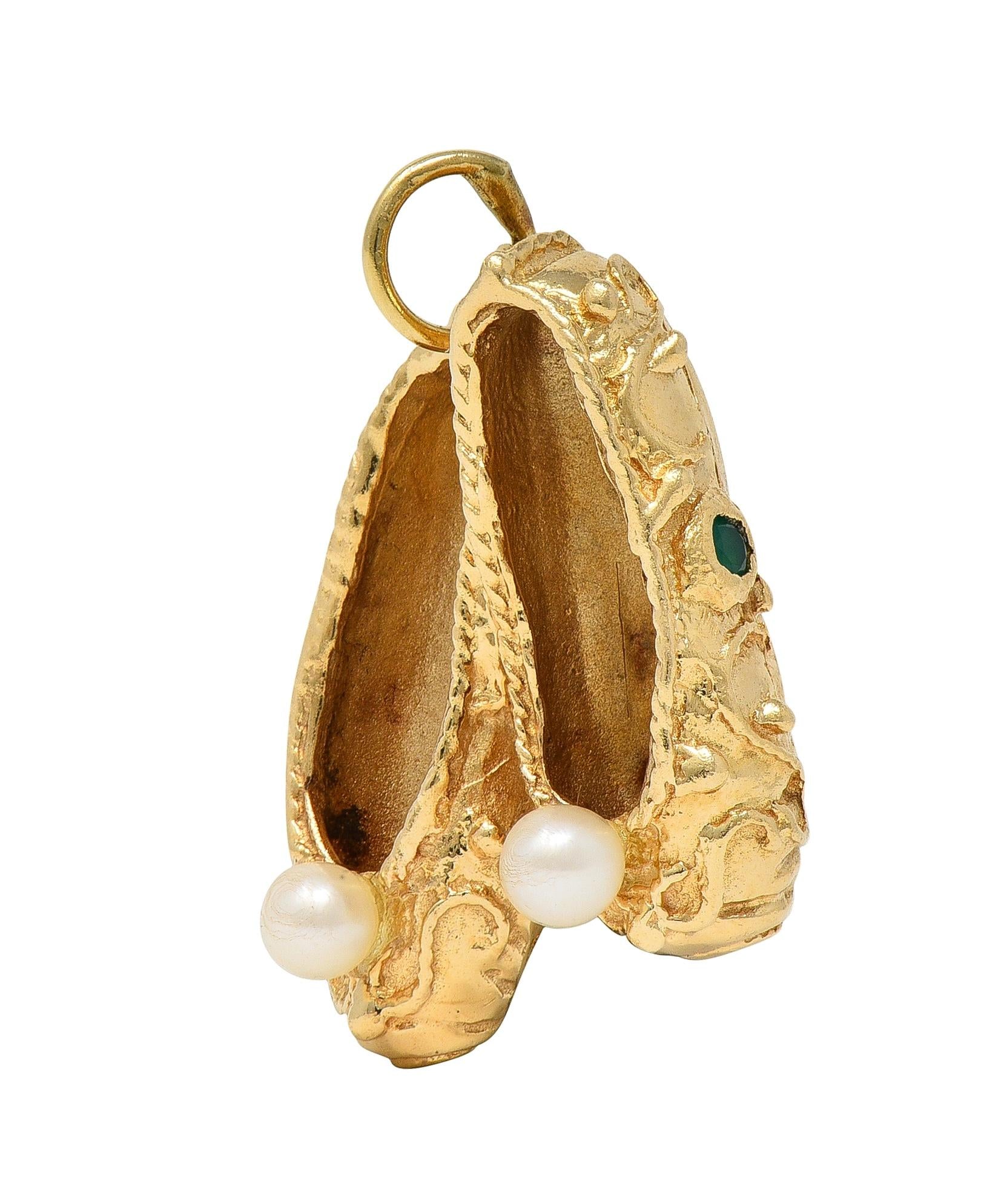 1960's Multi-Gem 14 Karat Yellow Gold Vintage Slipper Pendant Charm
