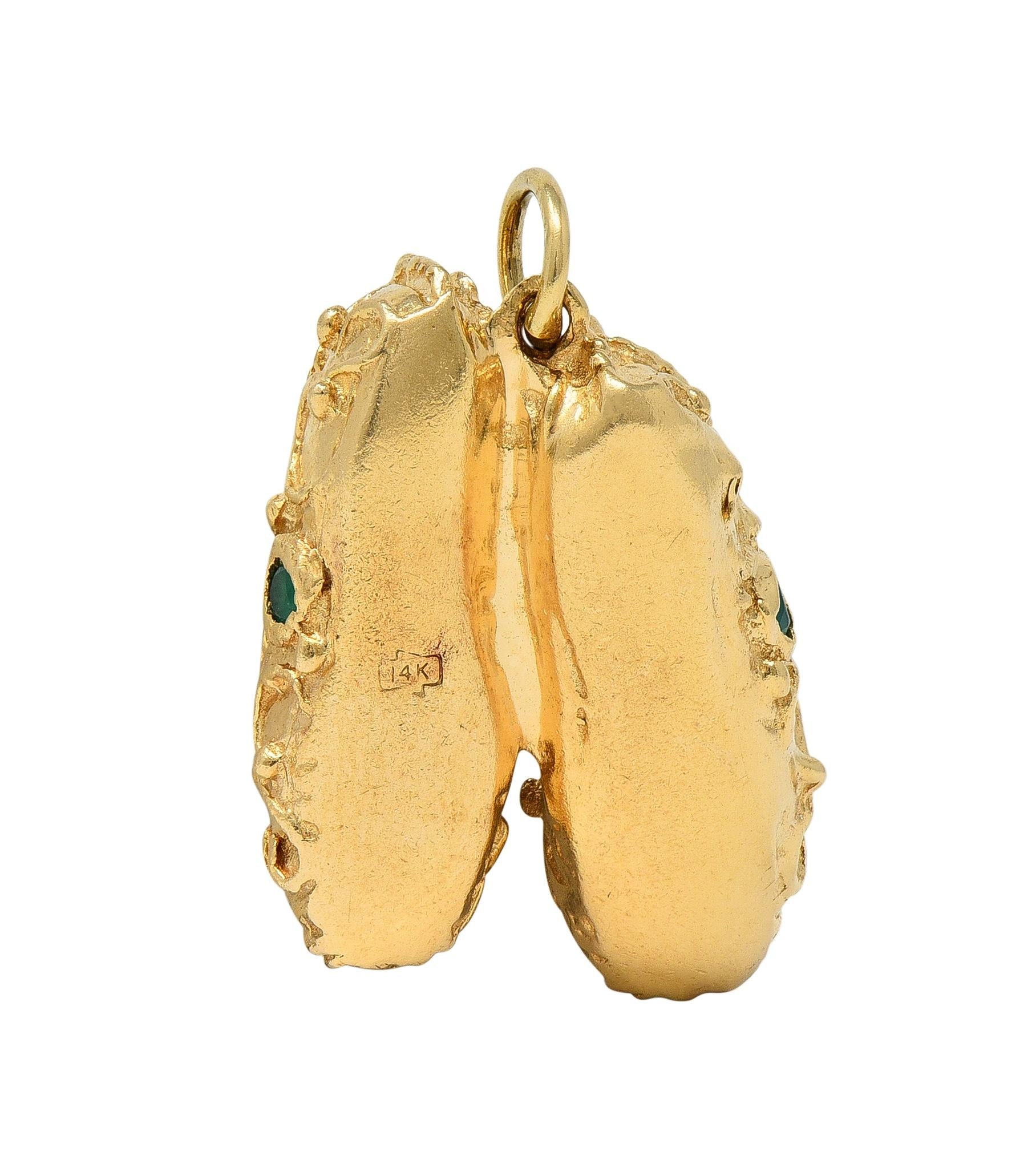 1960's Multi-Gem 14 Karat Yellow Gold Vintage Slipper Pendant Charm
