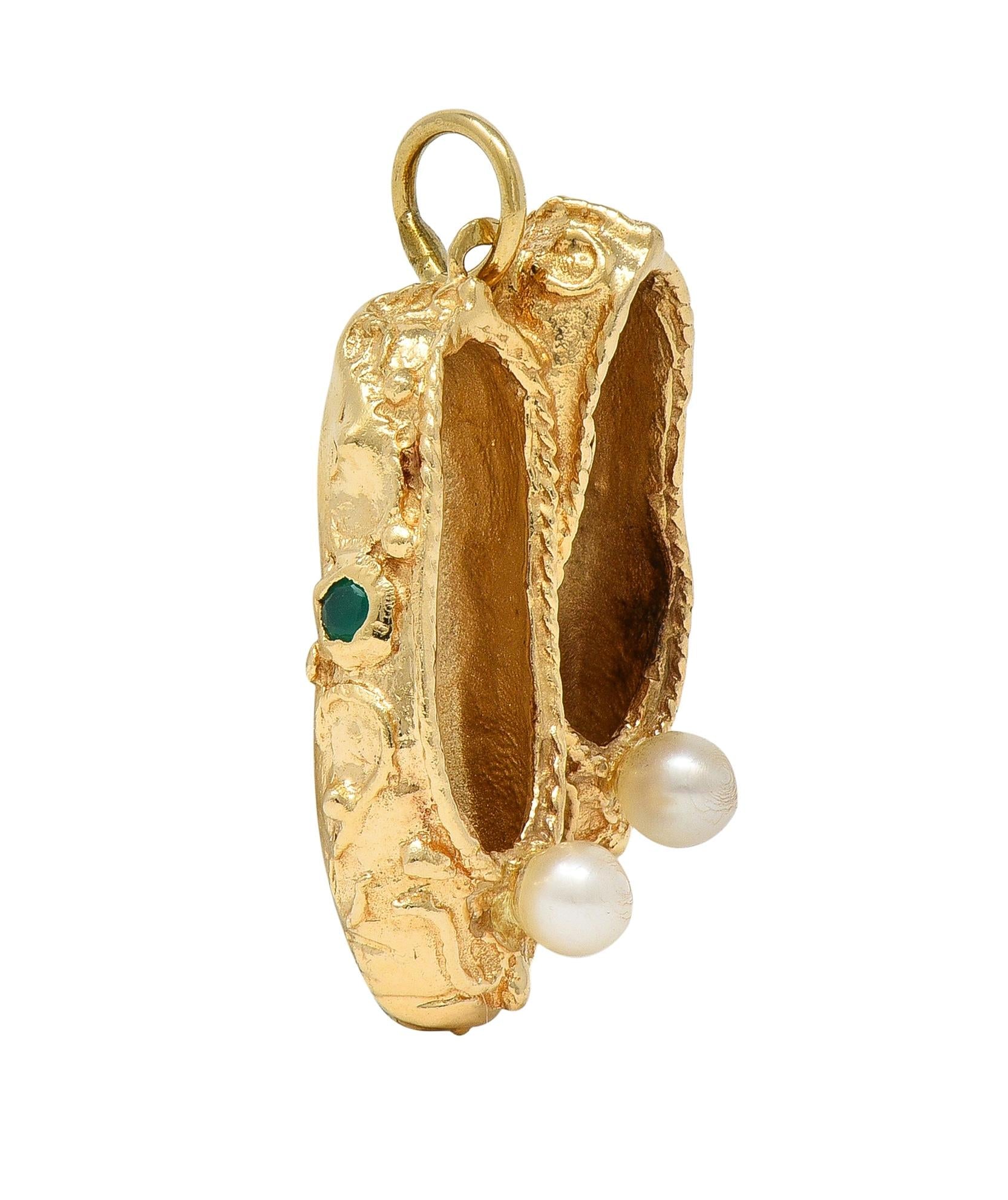 1960's Multi-Gem 14 Karat Yellow Gold Vintage Slipper Pendant Charm