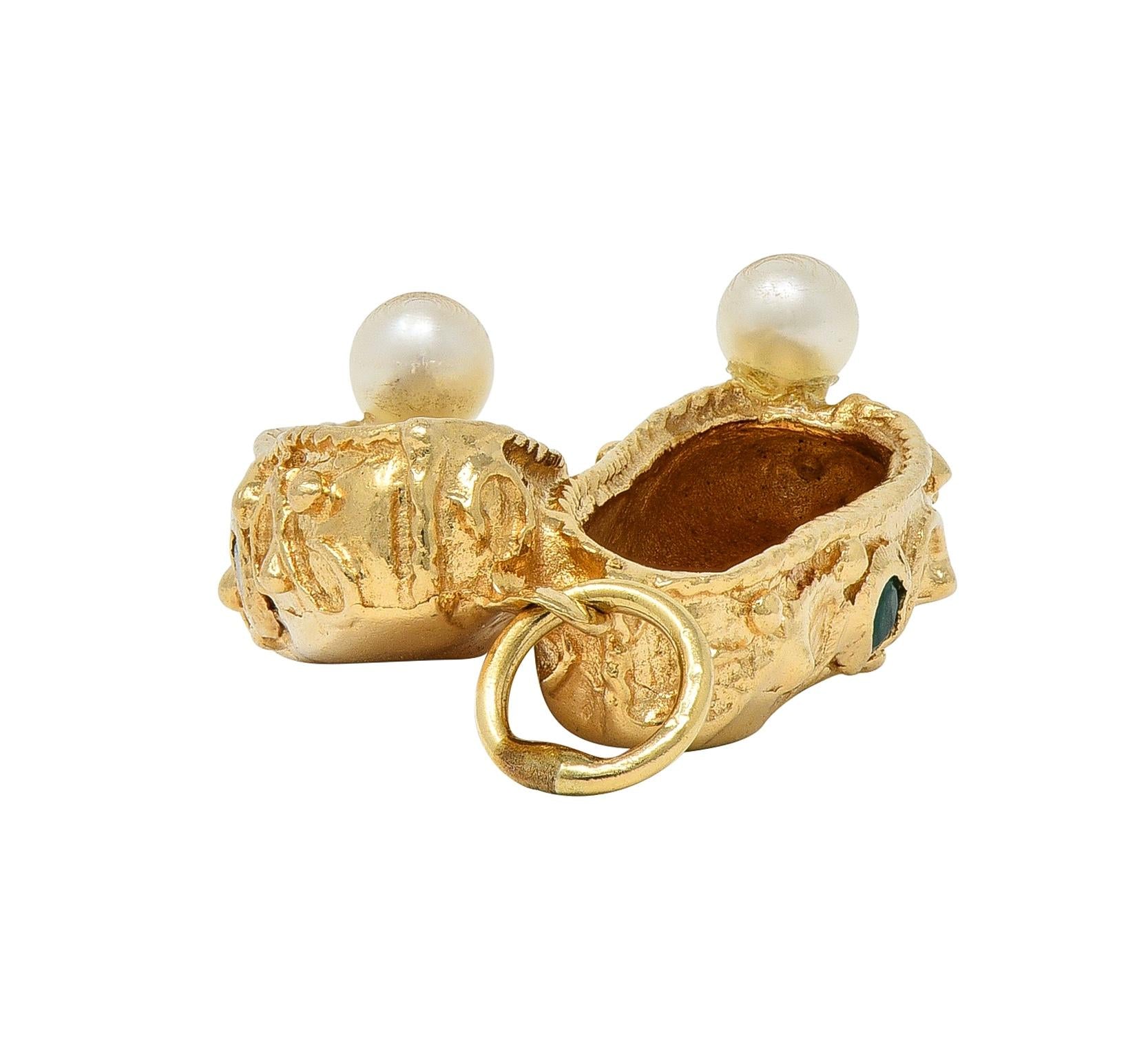 1960's Multi-Gem 14 Karat Yellow Gold Vintage Slipper Pendant Charm