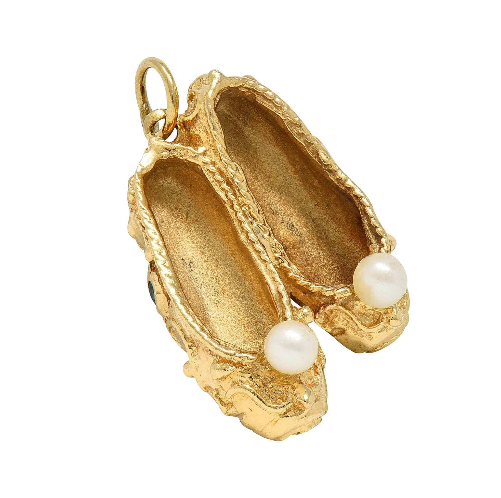 1960's Multi-Gem 14 Karat Yellow Gold Vintage Slipper Pendant Charm