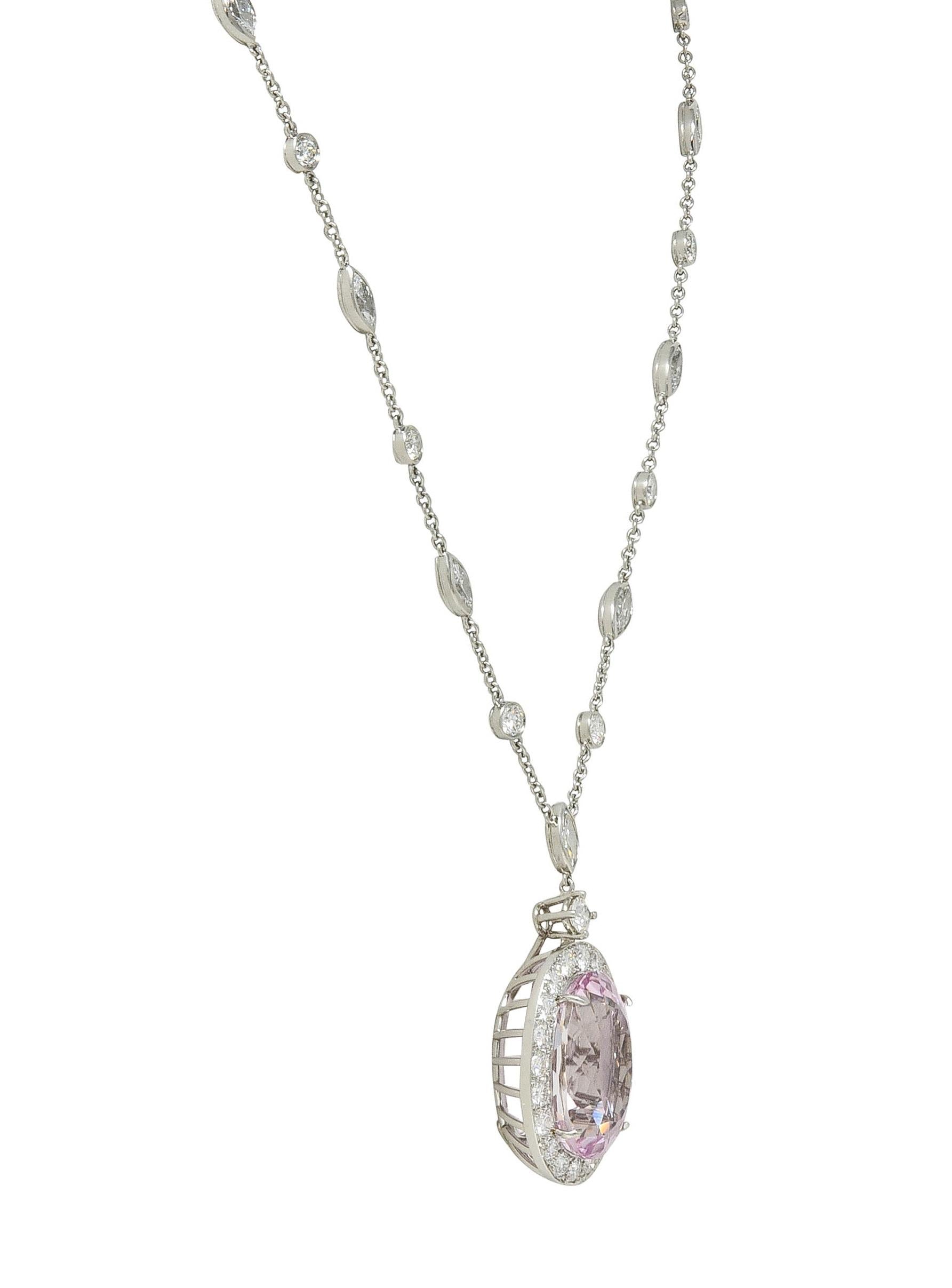 Tiffany & Co. 20.25 CTW Kunzite Diamond Platinum Station Drop Pendant Necklace