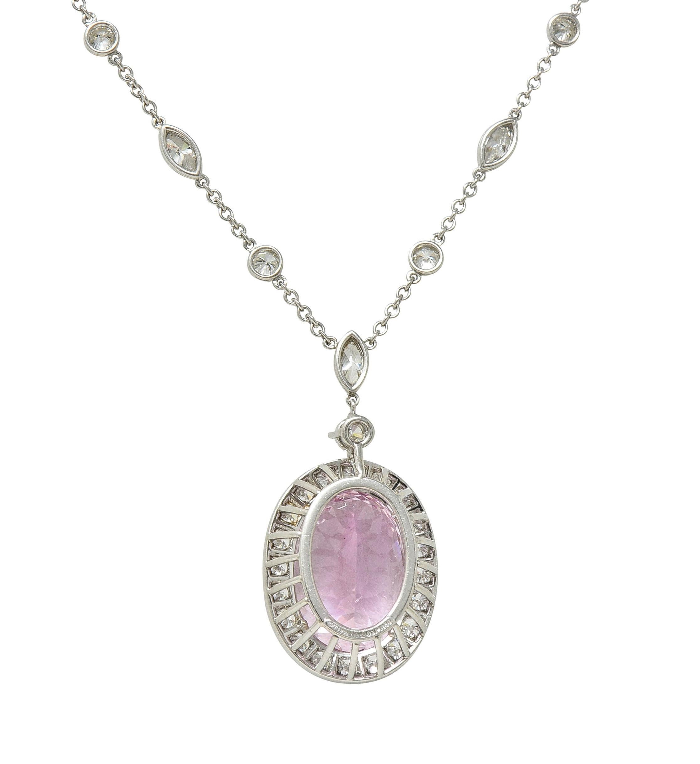 Tiffany & Co. 20.25 CTW Kunzite Diamond Platinum Station Drop Pendant Necklace