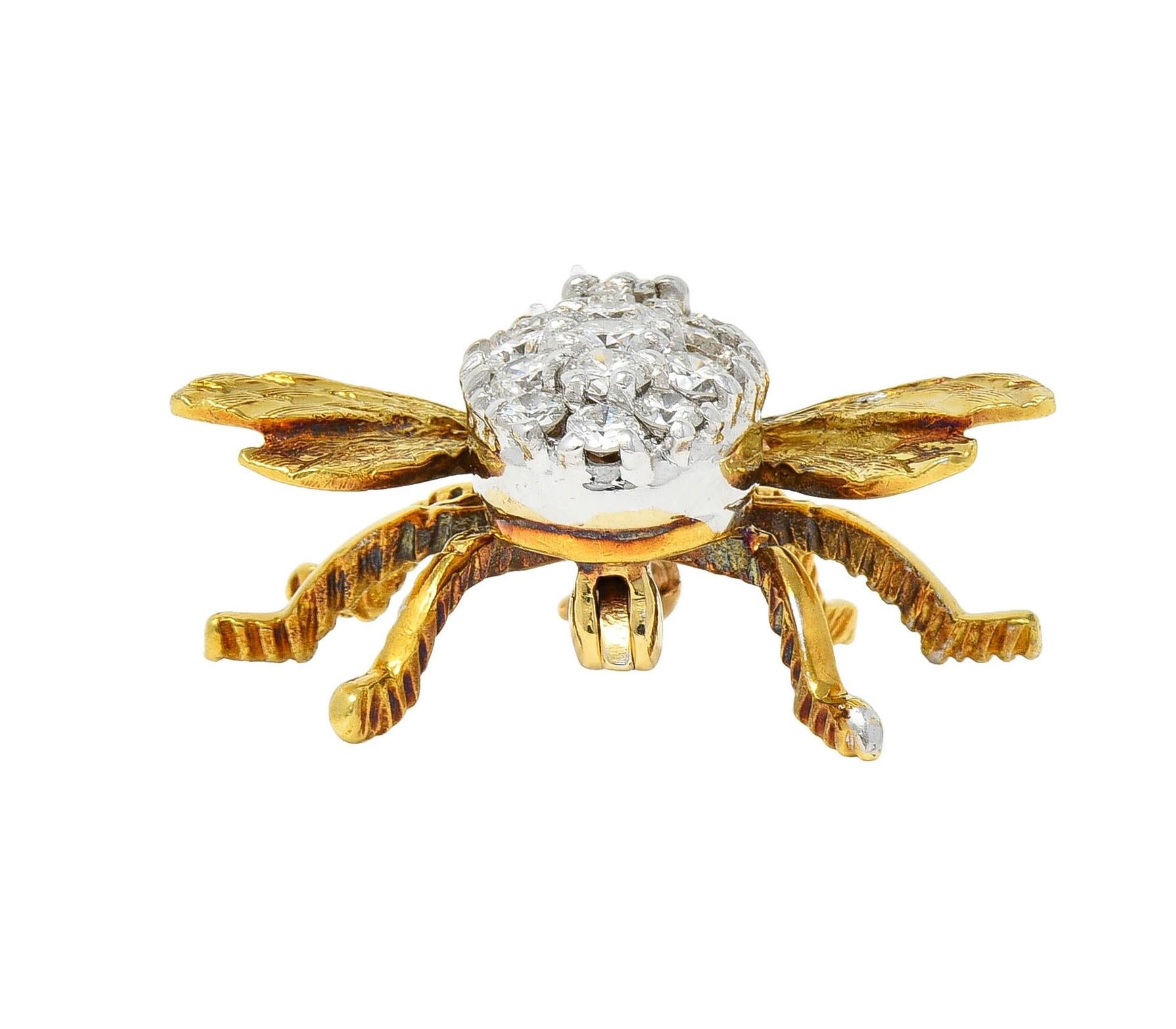 Rosenthal 1960's 1.16 CTW Diamond Ruby 18 Karat Gold Vintage Bee Bug Brooch