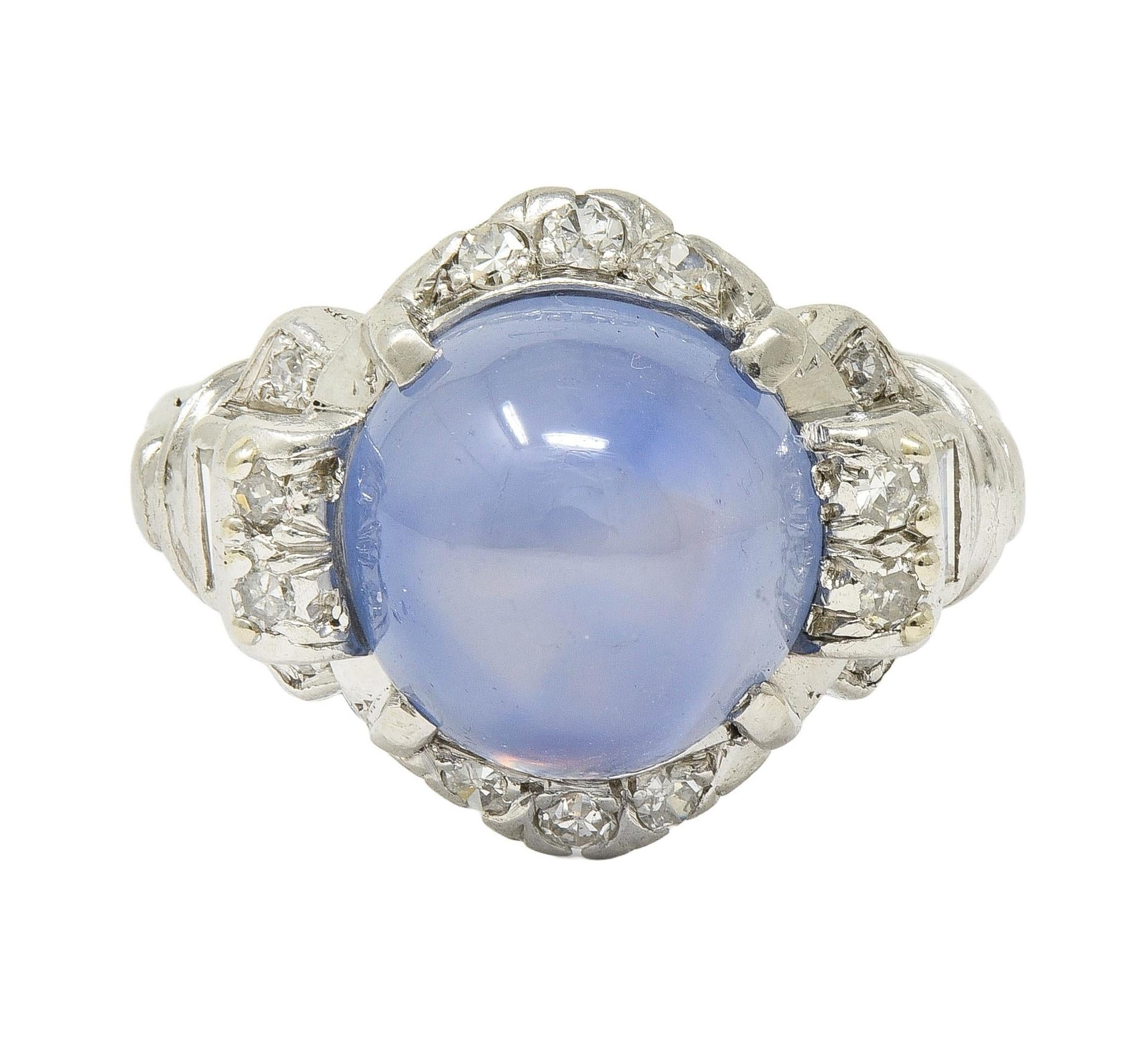 Mid-Century 8.20 CTW Star Sapphire Cabochon Diamond Platinum Vintage Dinner Ring