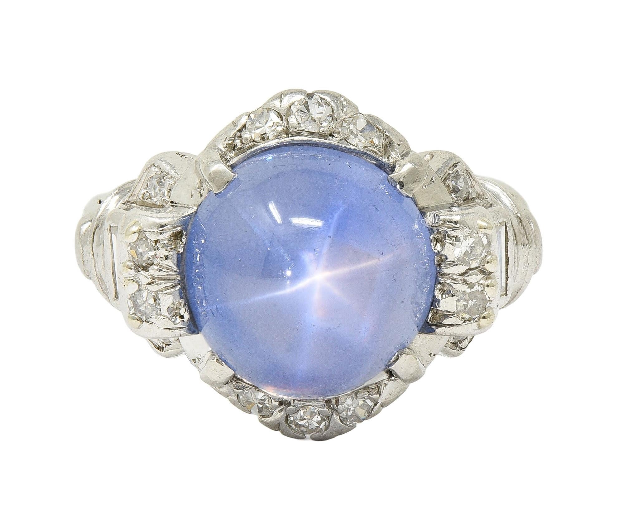 Mid-Century 8.20 CTW Star Sapphire Cabochon Diamond Platinum Vintage Dinner Ring