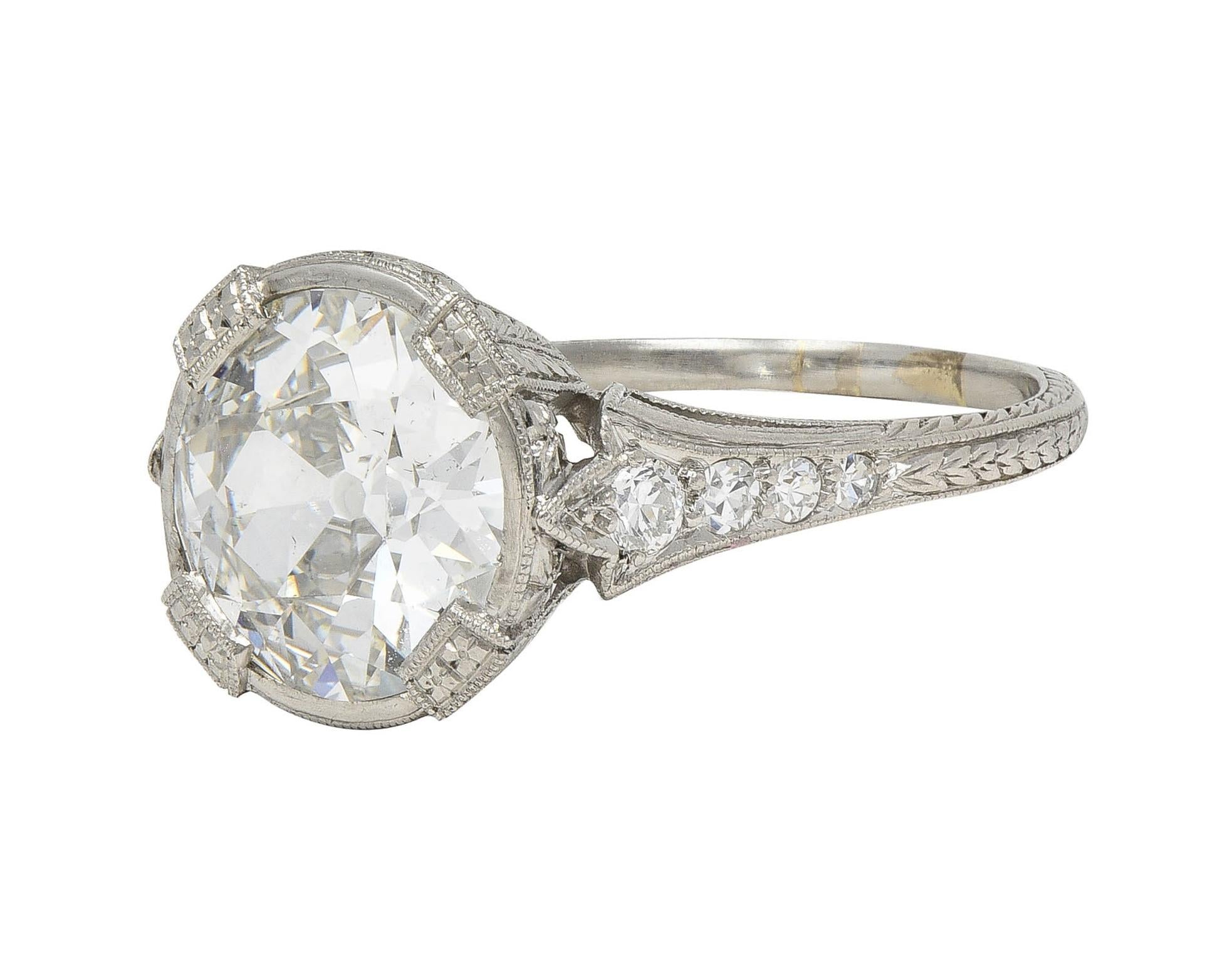 Art Deco 2.94 CTW European Diamond Platinum Floral Vintage Engagement Ring GIA