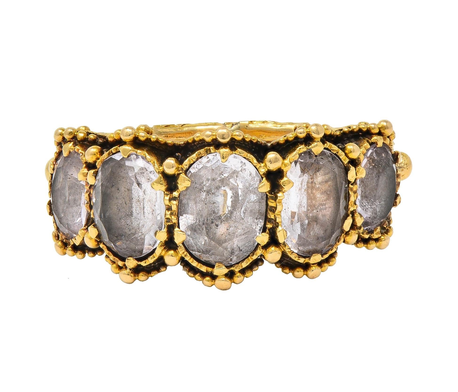 Victorian 1.90 CTW White Topaz 18Karat Yellow Gold Antique Five Stone Band Ring