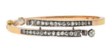 French Victorian 1.72 CTW Diamond Silver 18K Gold Antique Bypass Bangle Bracelet