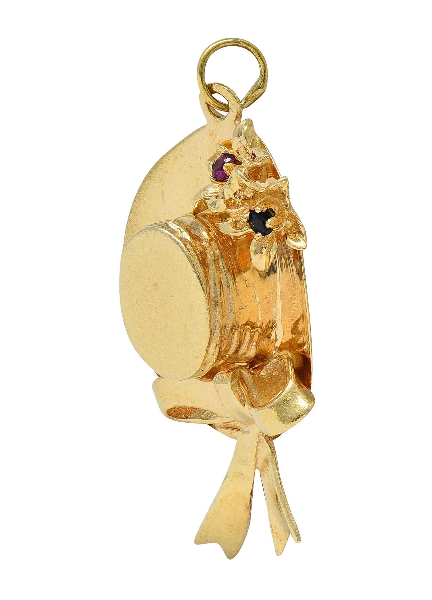 1950's Multi-Gem 14 Karat Yellow Gold Vintage Sun Hat Pendant Charm