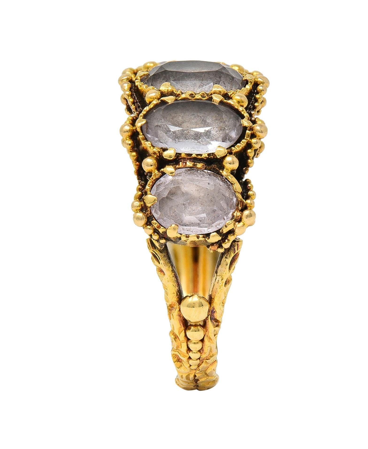 Victorian 1.90 CTW White Topaz 18Karat Yellow Gold Antique Five Stone Band Ring