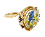 1960s Sapphire Diamond Essex Crystal 14 Karat Gold Vintage Blue Bird Bypass Ring