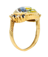 1960s Sapphire Diamond Essex Crystal 14 Karat Gold Vintage Blue Bird Bypass Ring