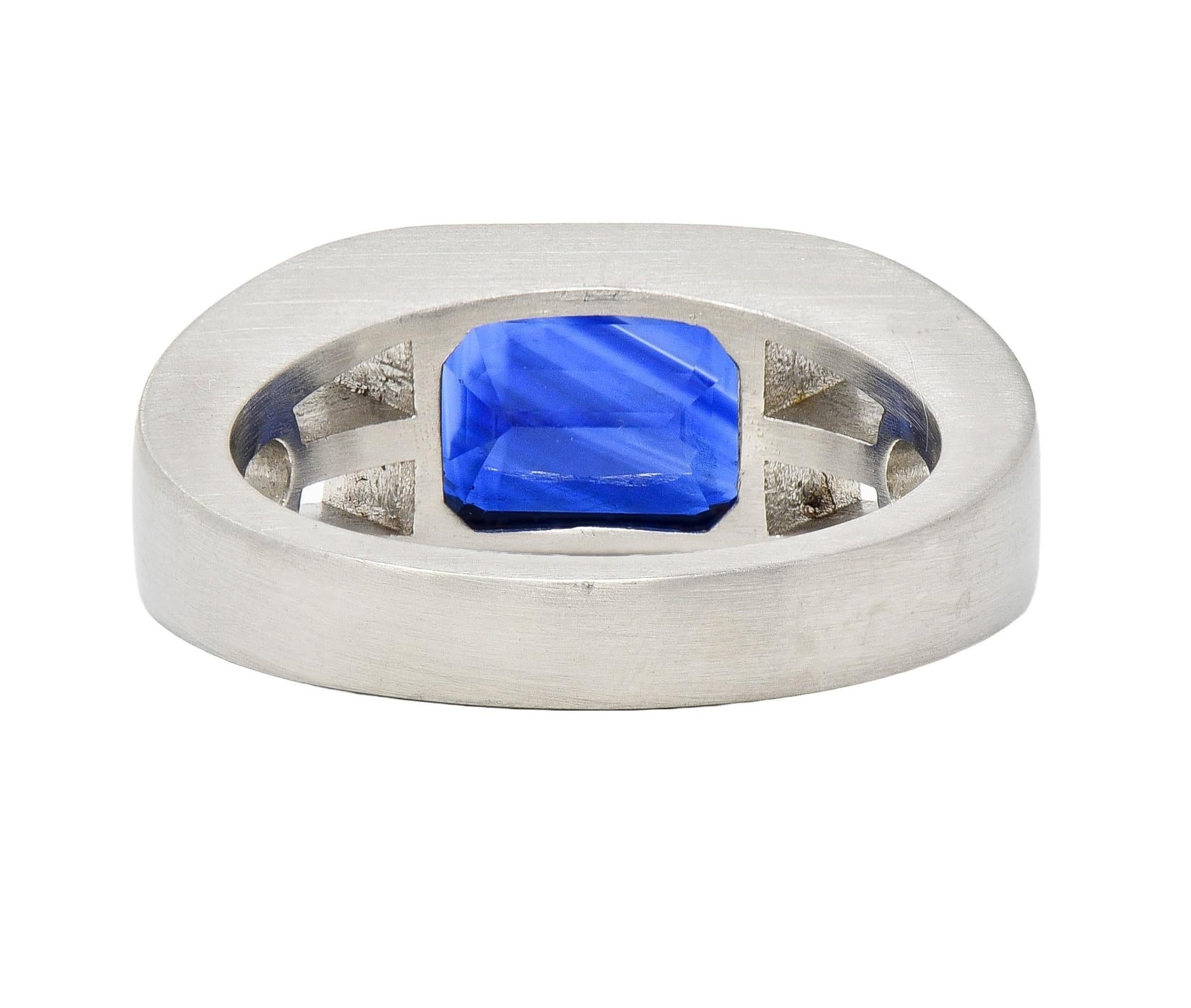 Modernist 5.60 CTW Blue Sapphire Platinum Geometric Unisex Men's Signet Ring