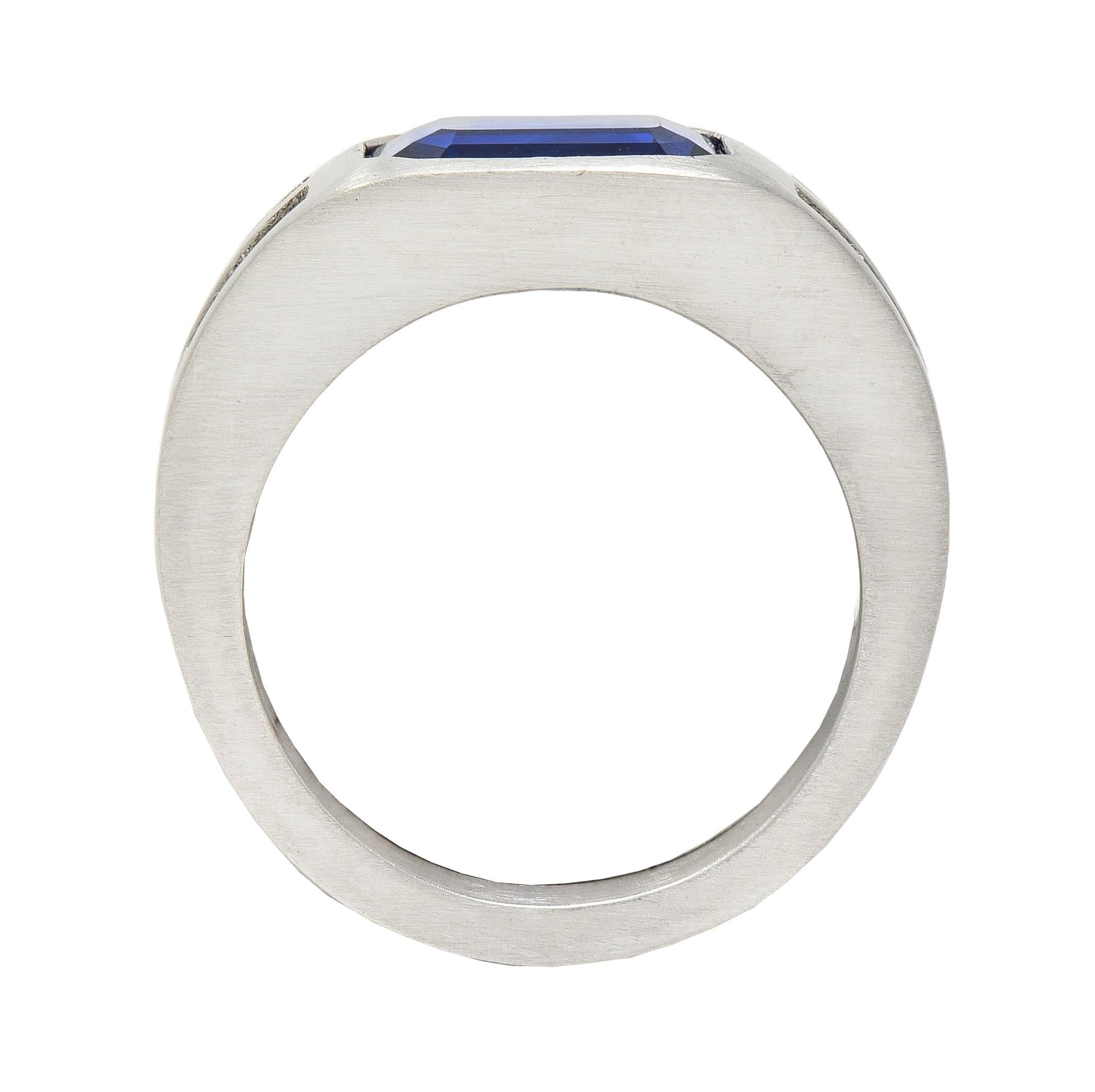 Modernist 5.60 CTW Blue Sapphire Platinum Geometric Unisex Men's Signet Ring