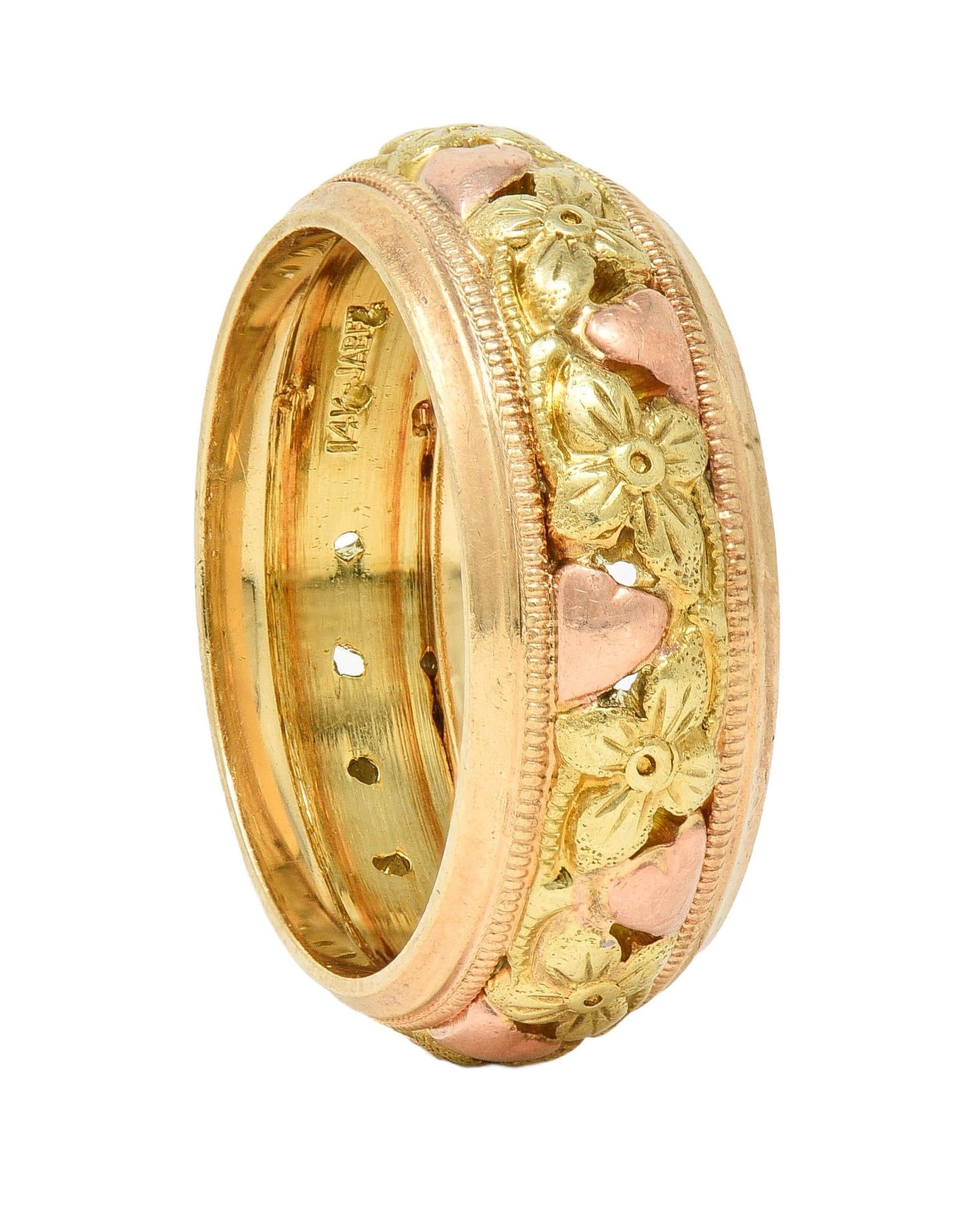 Jabel 14 Karat Yellow Green Rose Gold Orange Blossom Unisex Band Ring