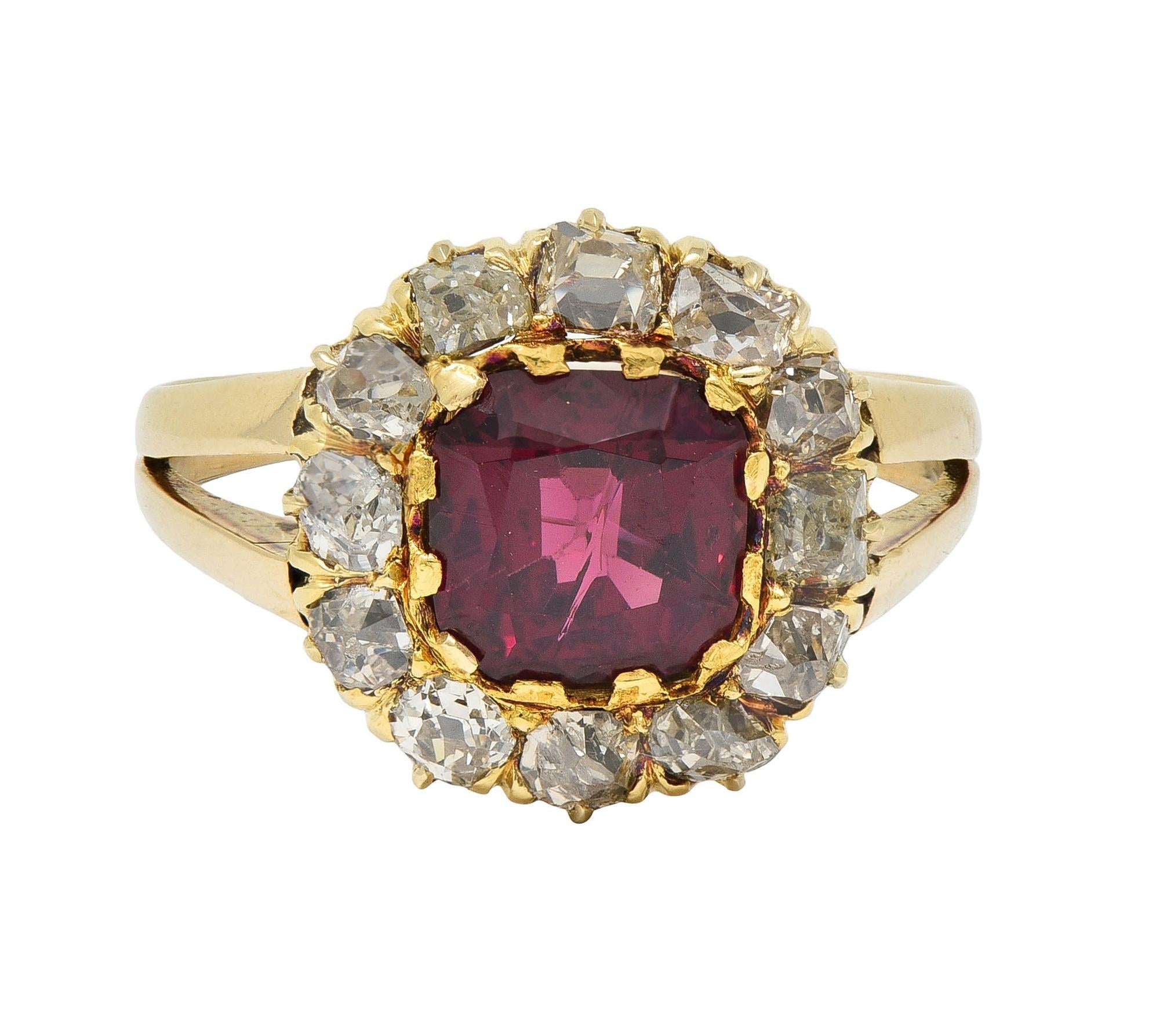 Victorian 2.95 CTW Pyrope-Spessartine Garnet Diamond 14K Gold Antique Halo Ring