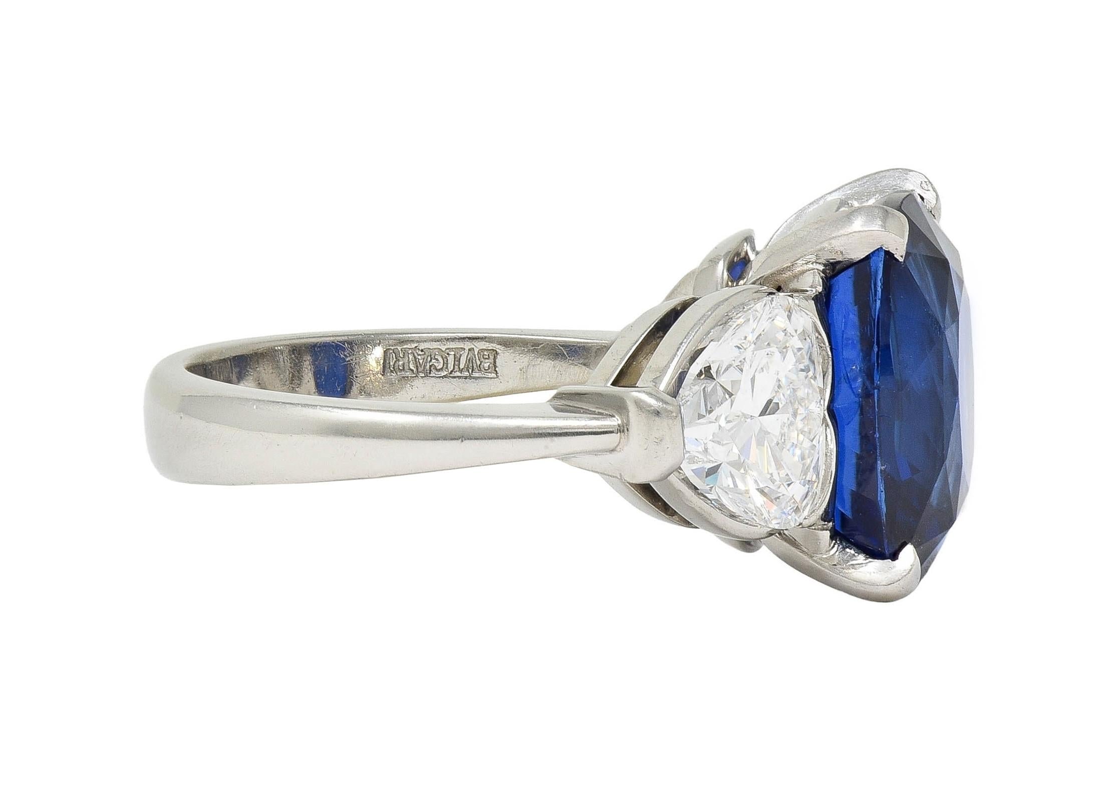 Bulgari 10.22 CTW No Heat Sapphire Heart Diamond Platinum 3 Stone Vintage Ring