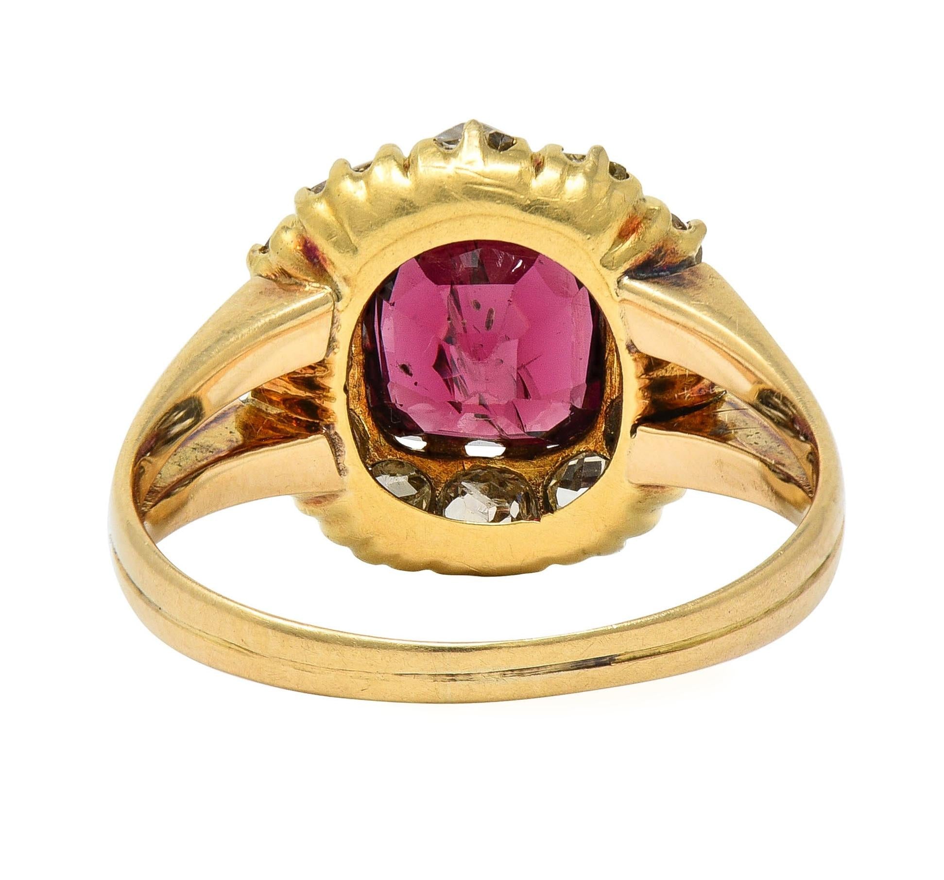 Victorian 2.95 CTW Pyrope-Spessartine Garnet Diamond 14K Gold Antique Halo Ring