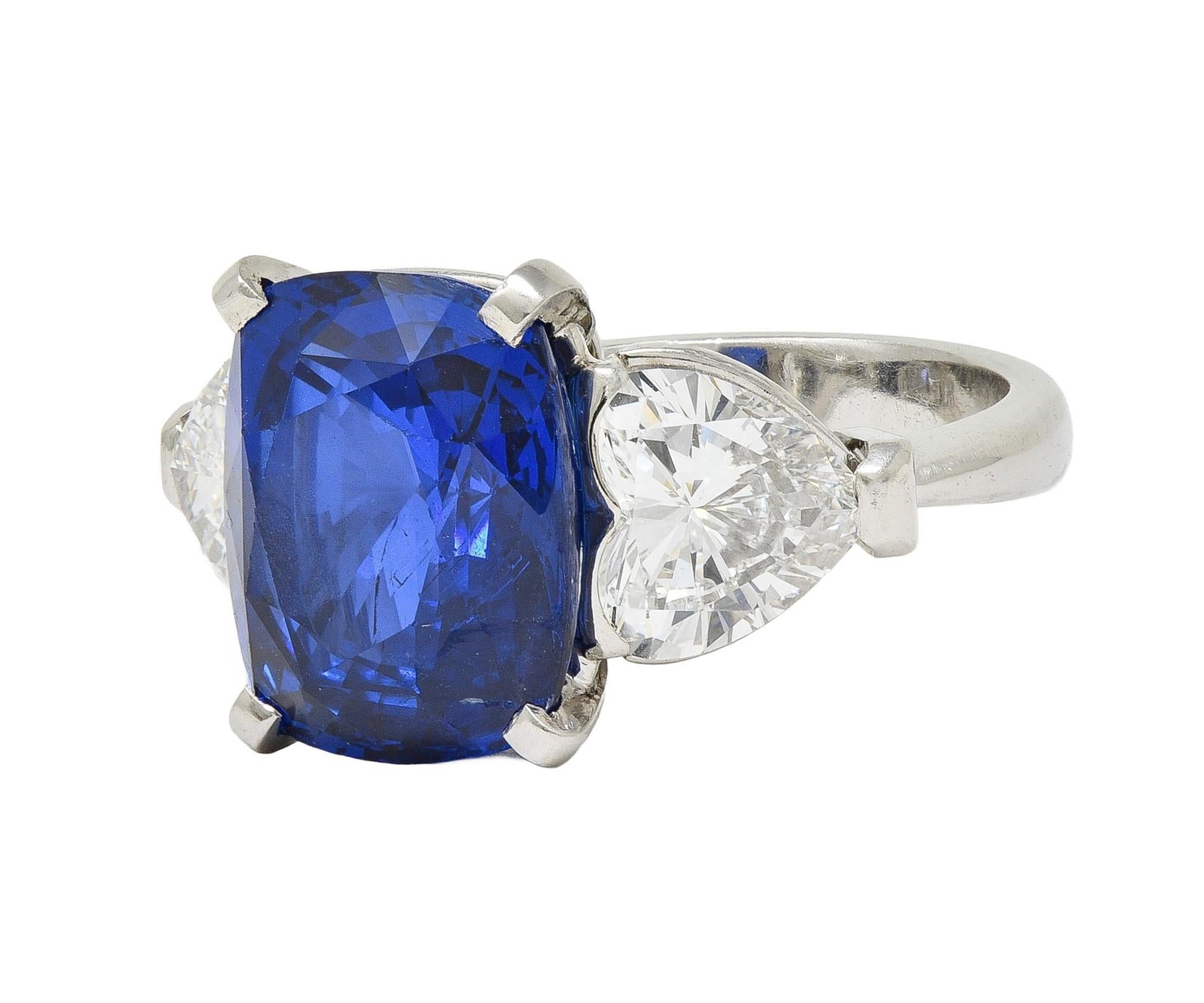 Bulgari 10.22 CTW No Heat Sapphire Heart Diamond Platinum 3 Stone Vintage Ring