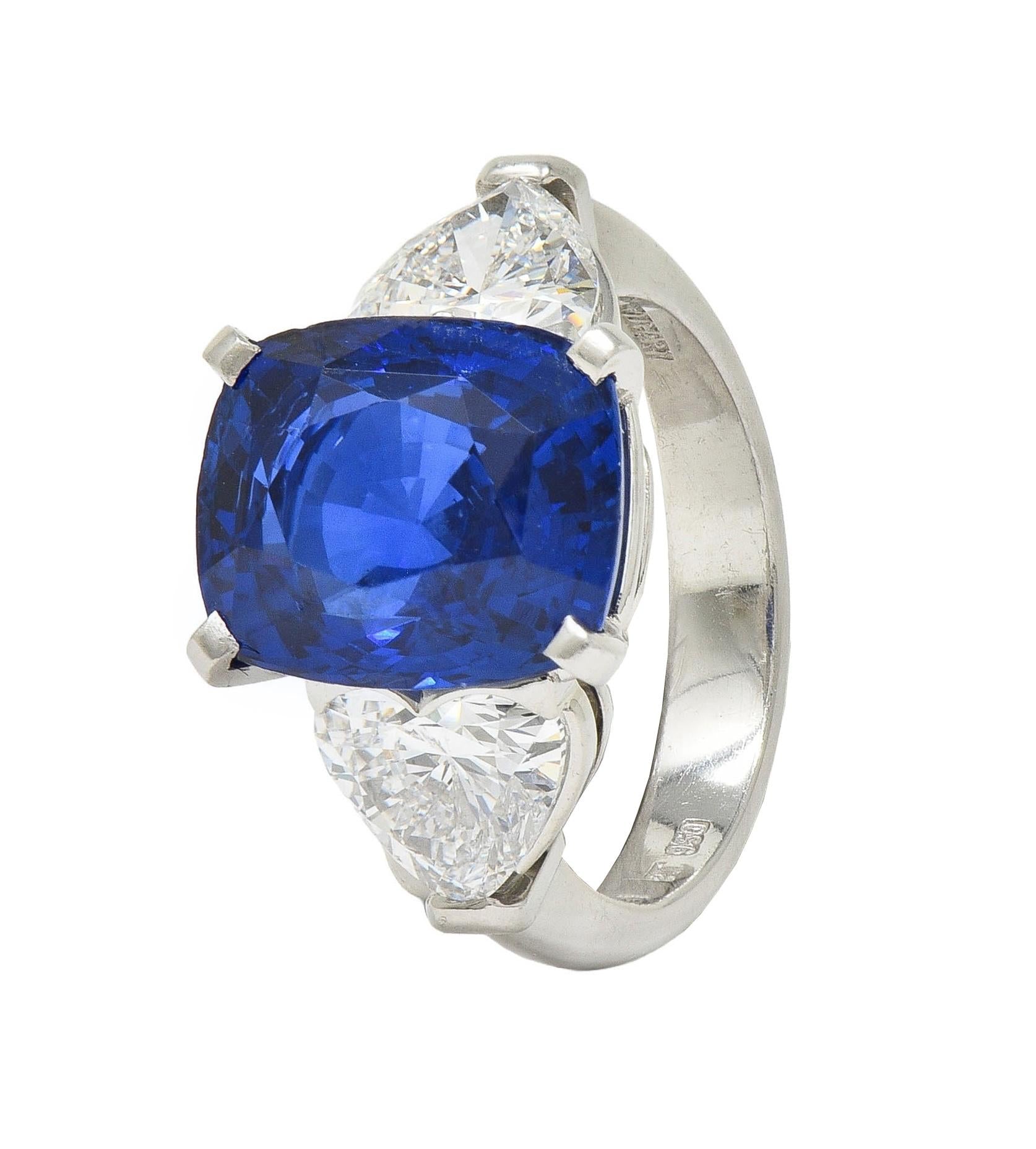 Bulgari 10.22 CTW No Heat Sapphire Heart Diamond Platinum 3 Stone Vintage Ring