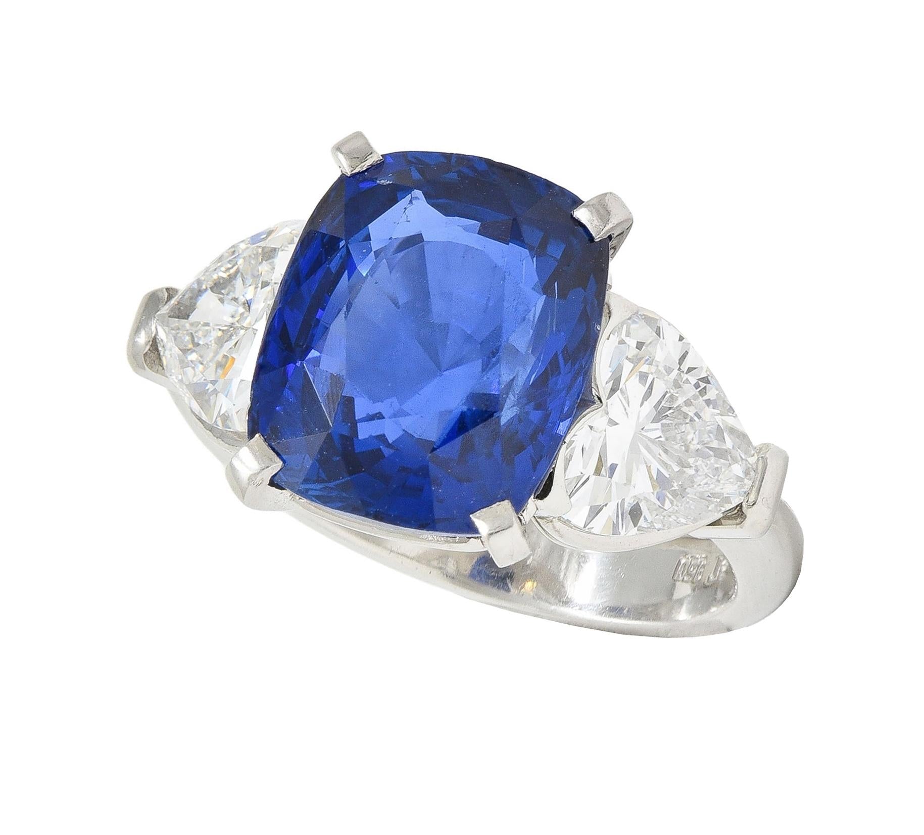 Bulgari 10.22 CTW No Heat Sapphire Heart Diamond Platinum 3 Stone Vintage Ring