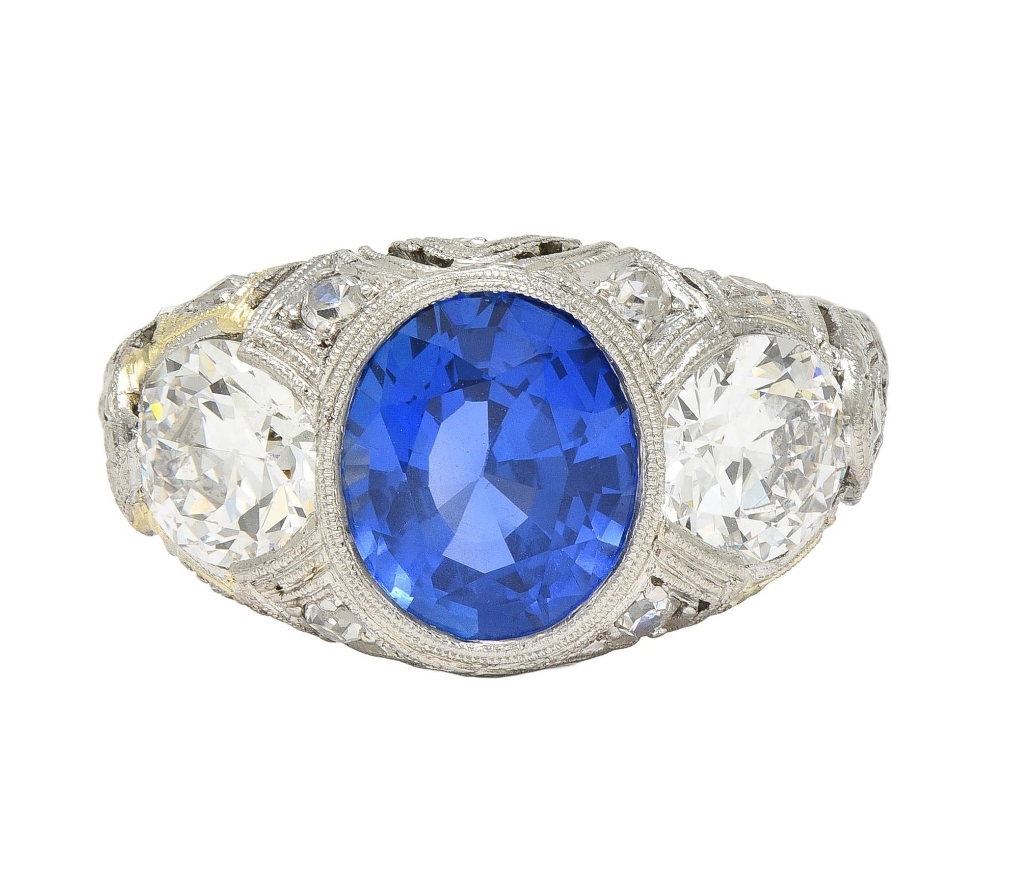 Art Deco 4.90 CTW No Heat Ceylon Sapphire Diamond Platinum Antique Ring AGL