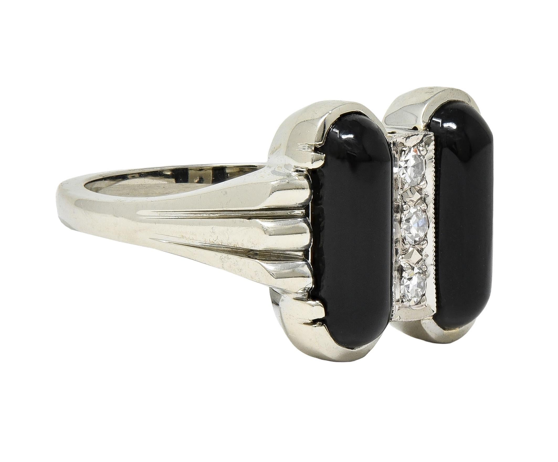 Helm & Hahn Co. Mid-Century Diamond Onyx 18 Karat White Gold Vintage Ring